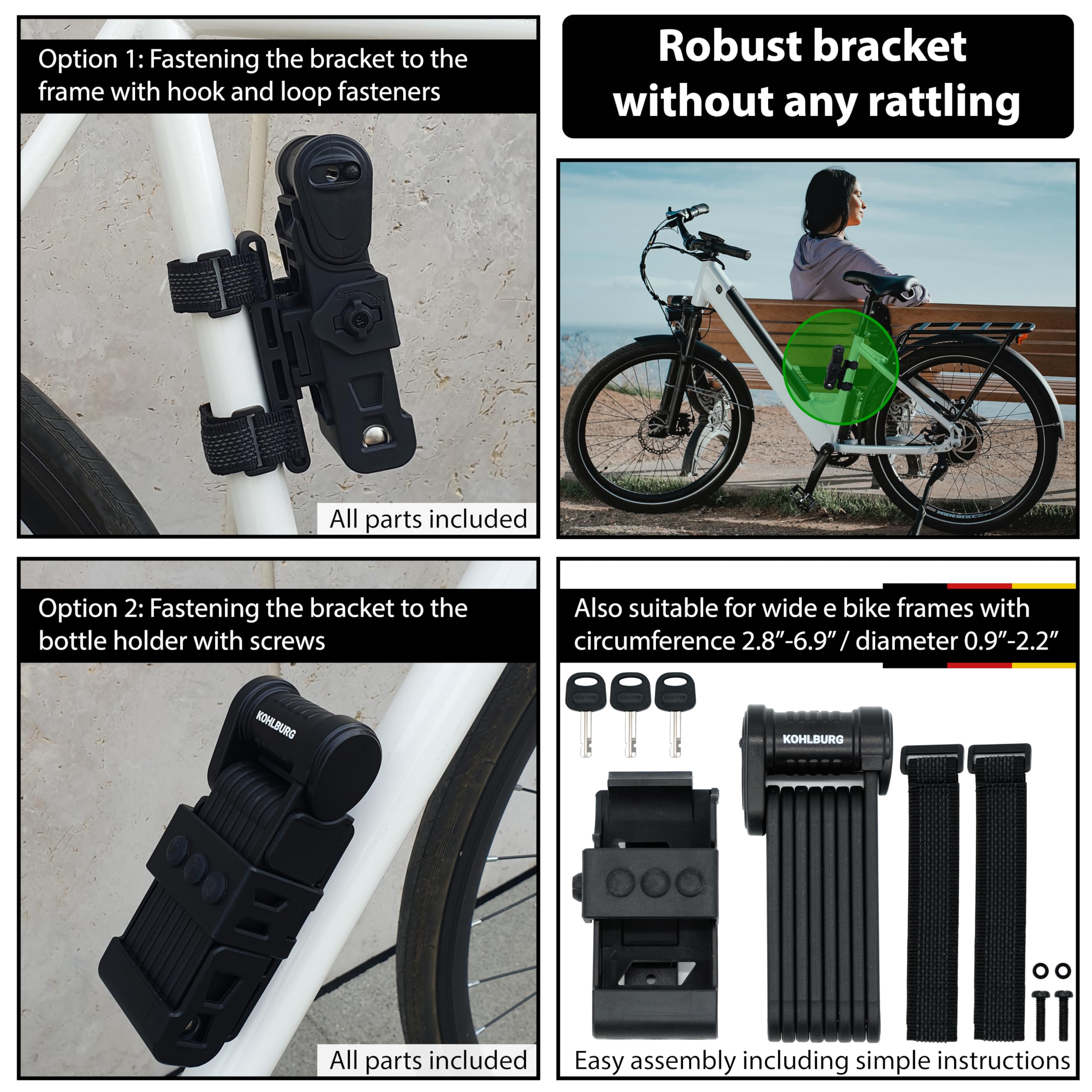Kohlburg Security Folding Lock - 35 Foldable Bicycle Lock - High German Security Standard - Very Secure Folding Bike Lock - Spec