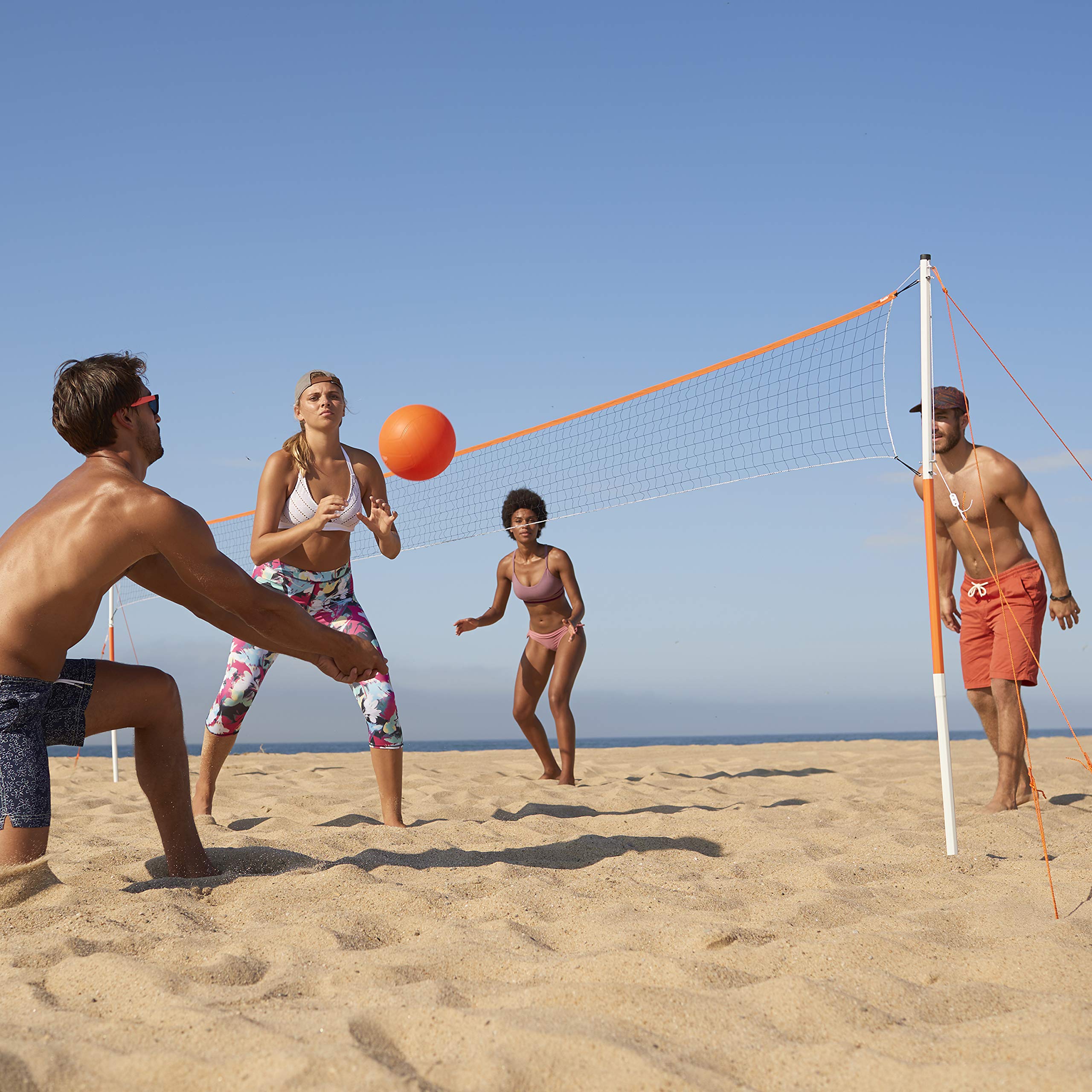 Franklin Sports Volleyball Set, Includes 1 Net With Stakes, Ball And Pump With Needle, Starter ,Orange
