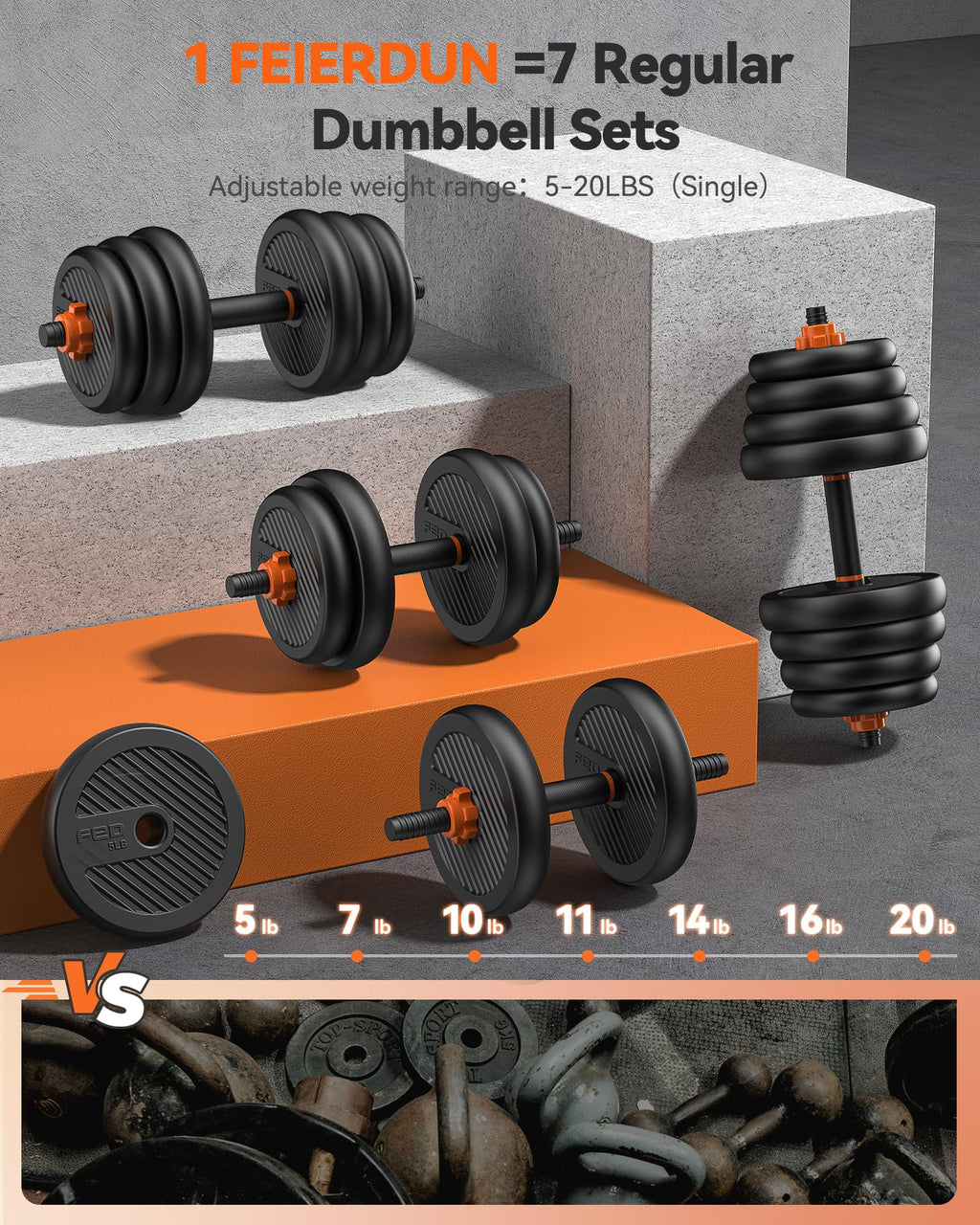 Feierdun Adjustable Dumbbells, 40Lbs Free Weight Set With Connector, 4 In1 Dumbbells Set Used As Barbell, Kettlebells, Push Up S