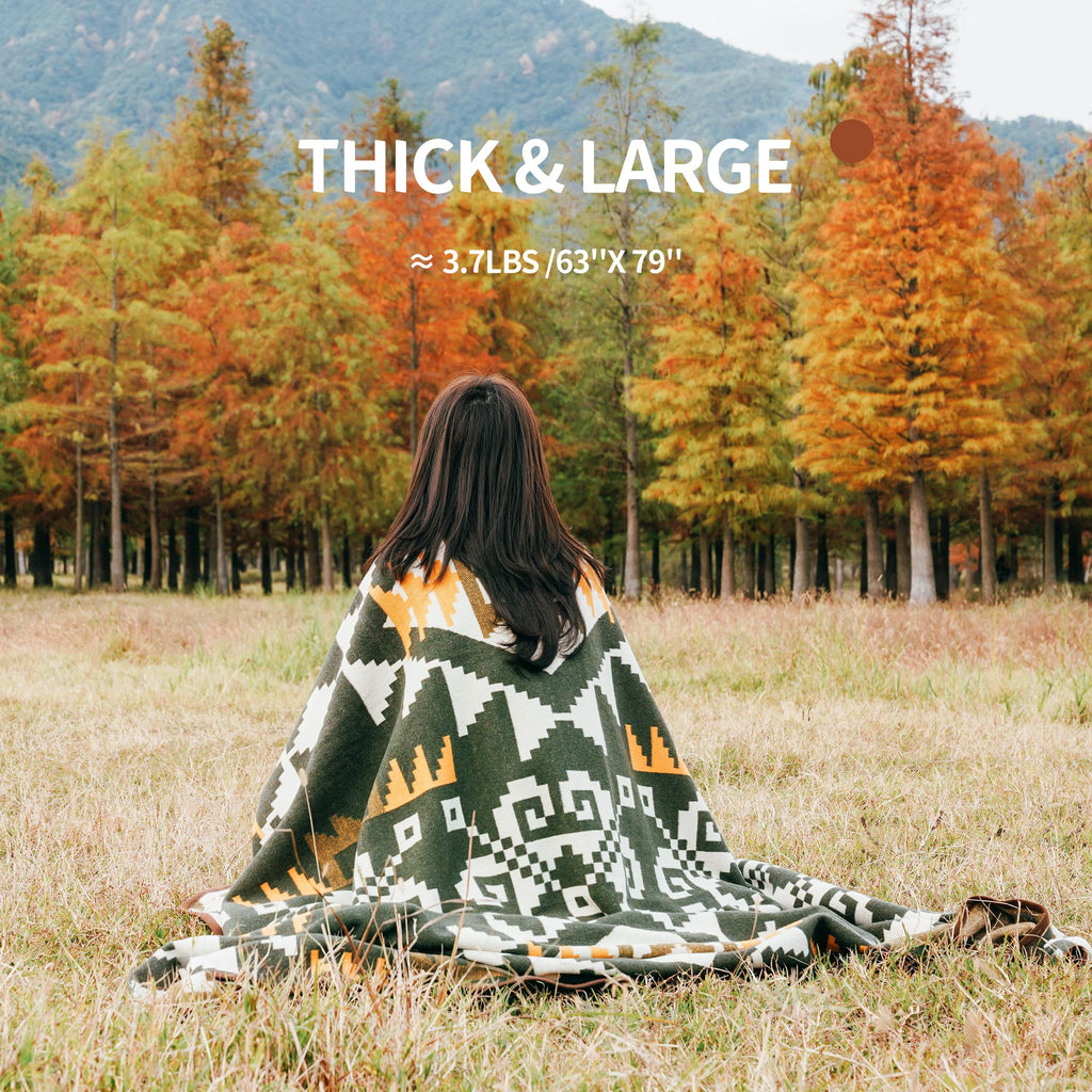Acushla Merino Wool Camp Blanket - Warm Thick Washable Large Outdoor Camping Sleeping Throw Blanket All Weather Aztec Style 63''