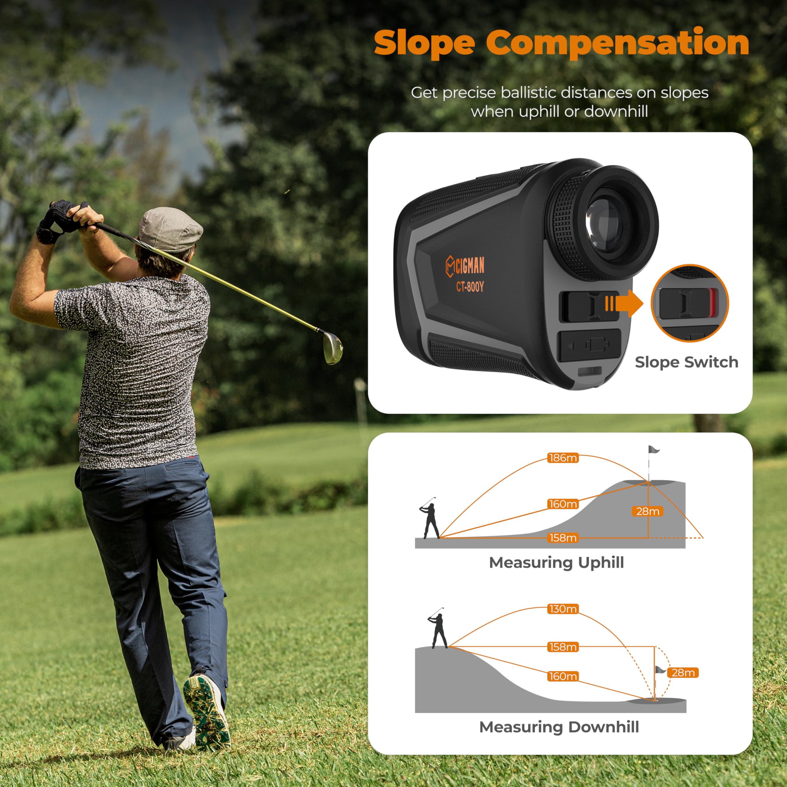 Golf Rangefinder With Slope, Cigman 850 Yards Range Finder Golf, Laser Rangefinder Golfing With Usb Rechargeable, 6X Magnificati