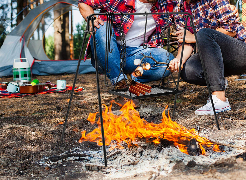 Bruntmor Large Outdoor Campfire Grill Camping Open Fire Cooker Stand Swing Away Hanging Grill Equipment For Fire Pit Stand Campf