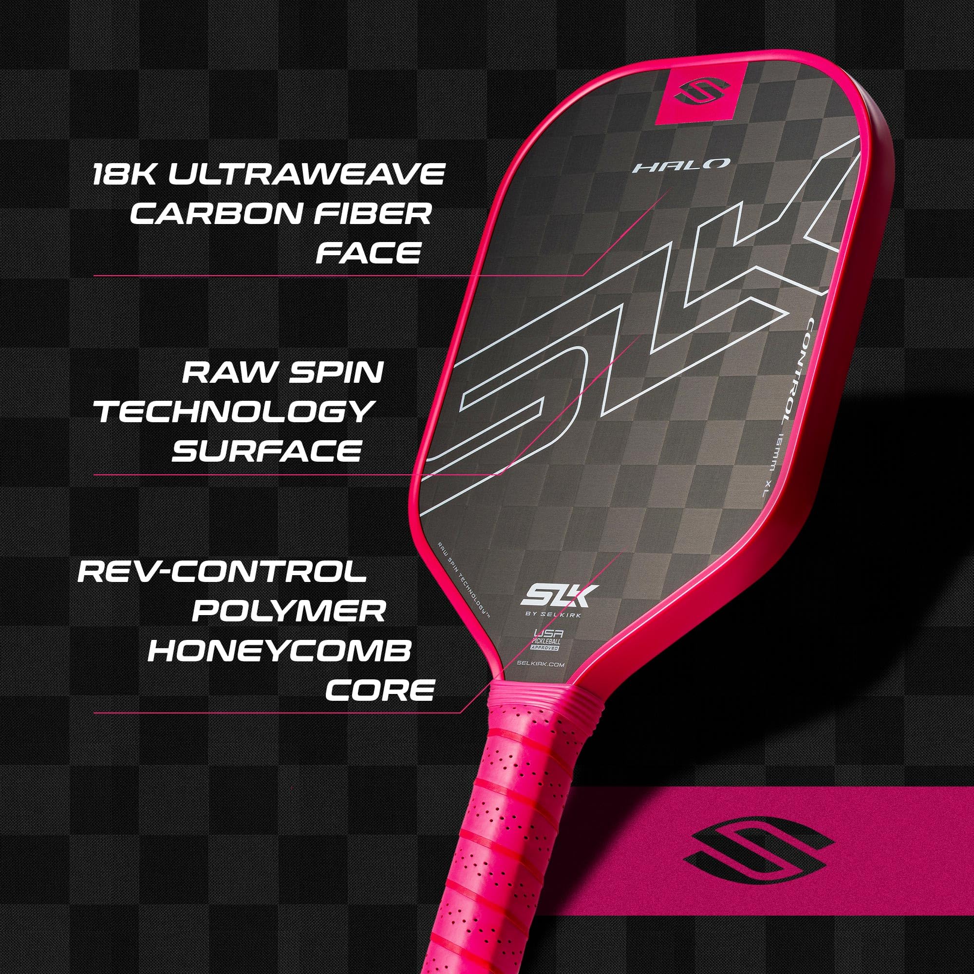 Selkirk Sport Slk Halo Control Xl Pickleball Paddle | Raw Carbon Fiber Pickleball Paddles With A Rev-Core Power Polymer Core | D