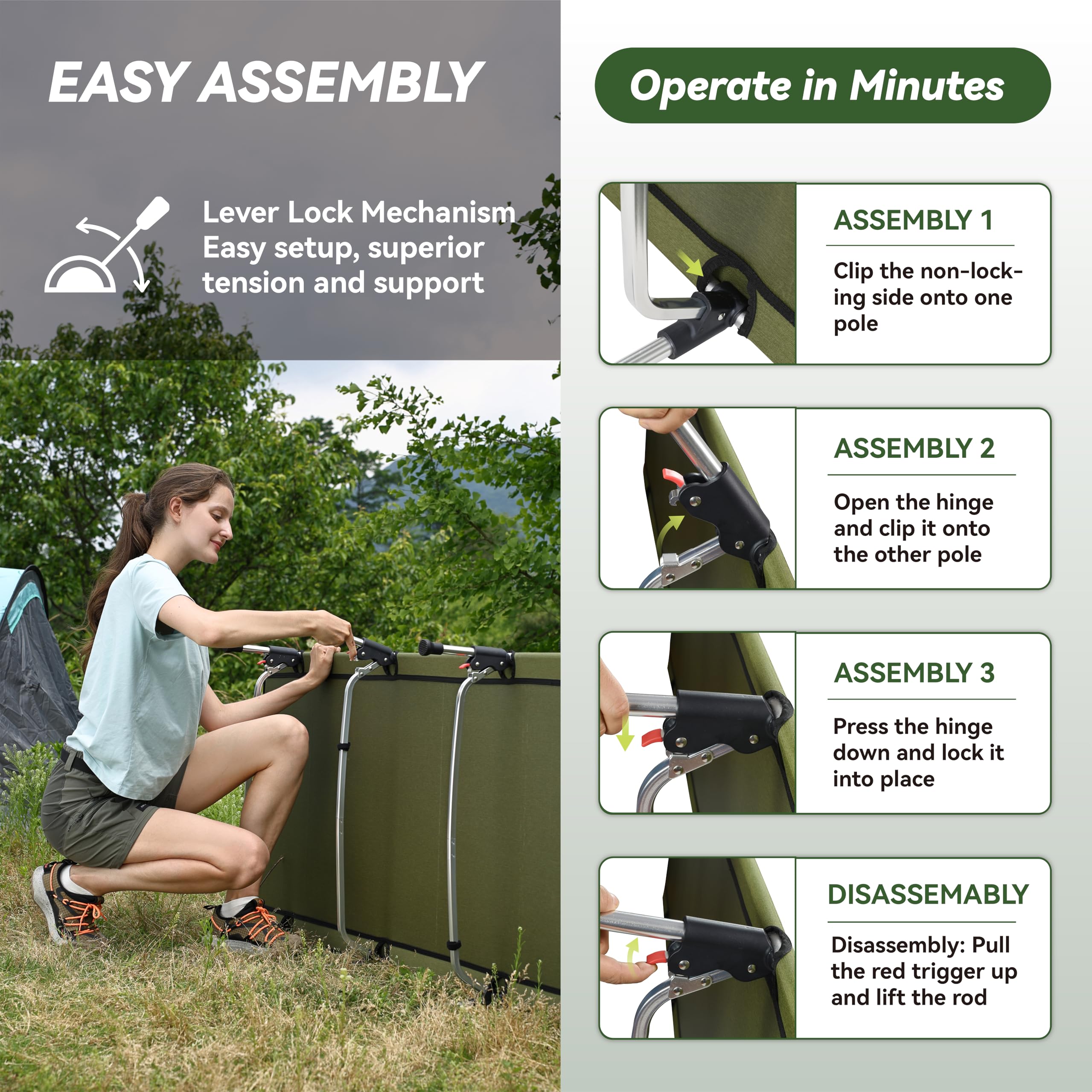 Marchway Lightweight Folding Tent Camping Cot Bed With Lever Lock, Easy Setup Portable Compact For Outdoor Travel, Hunting, Hiki