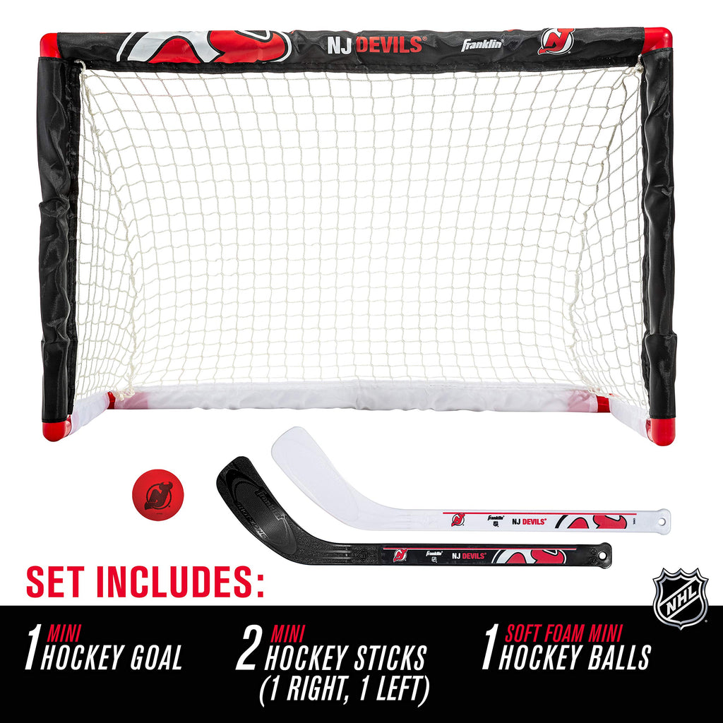 Franklin Sports New Jersey Devils Mini Hockey Set - Knee Hockey Goal, Ball,  2 Hockey Stick Combo Set - Mini Goal Net - Nhl Offi