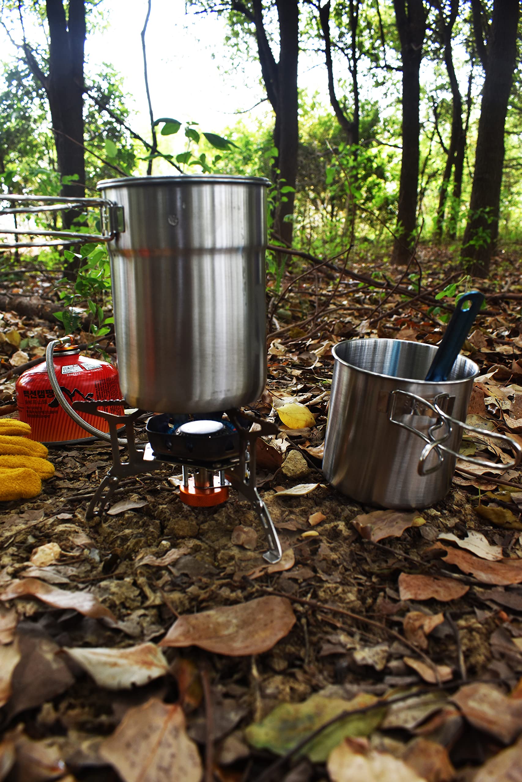 Dzrzvd Windproof Portable Backpacking Stove Burner With Piezo Ignition,Stove Adapter,Plastic Storage Box,Strong Firepower,Lightw