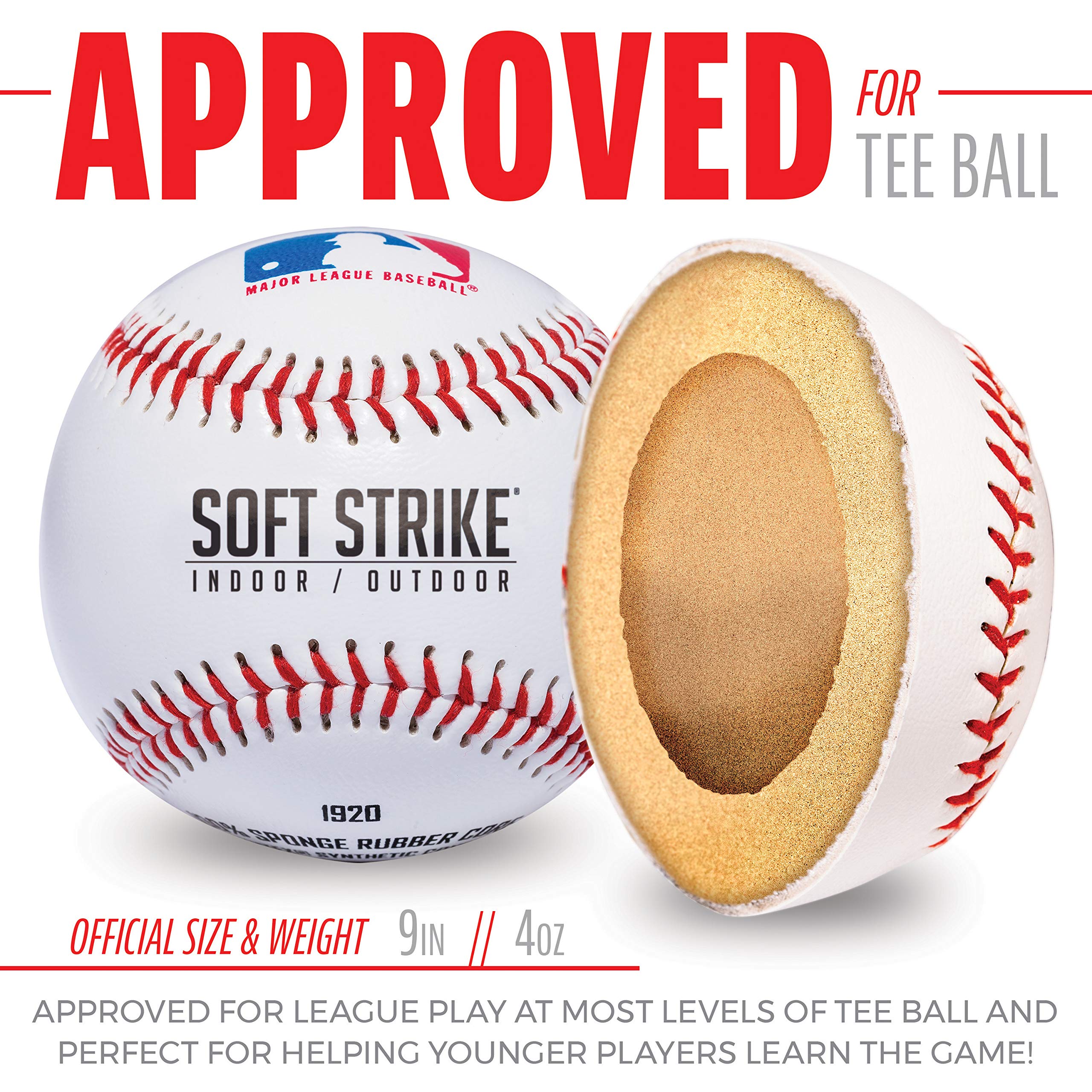 Mlb Soft-Strike Teeball - Official Size And Weight Approved For Teeball - Hollow Rubber Core Technology For Safety - Mlb Teeball