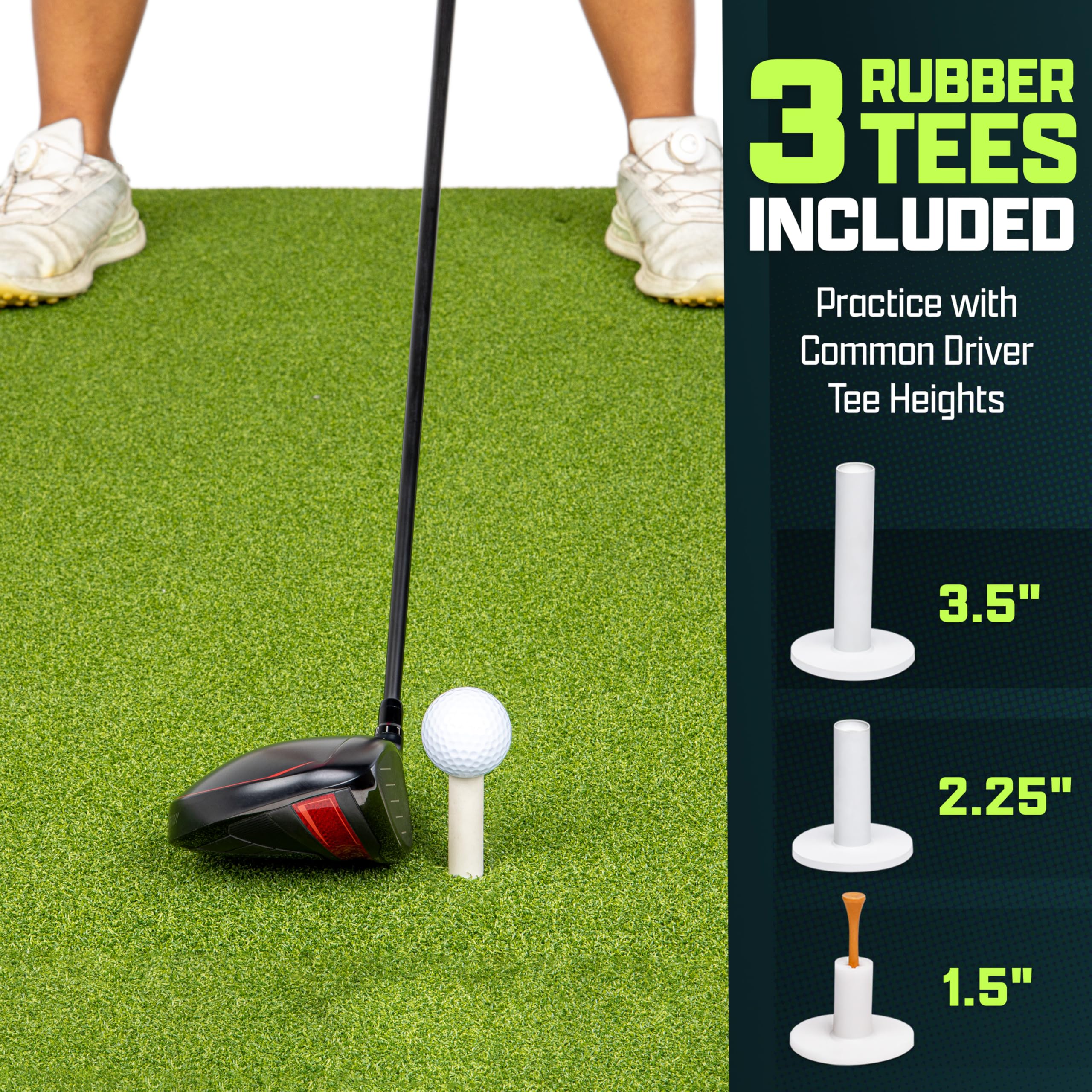 Gosports Golf Hitting Mat Artificial Turf Mat For Indoor/Outdoor Practice Includes 3 Rubber Tees - Standard, Pro, Or Elite