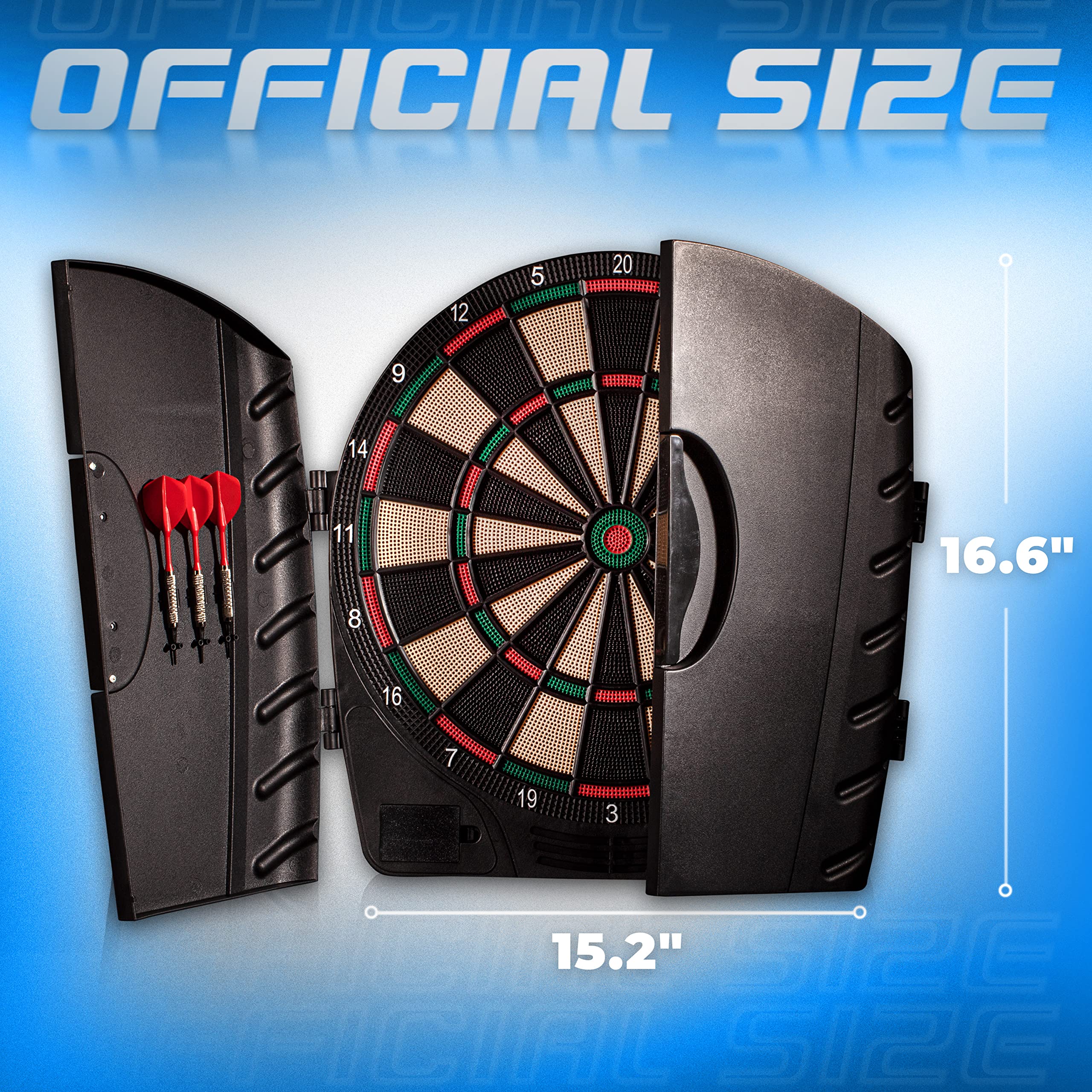 Franklin Sports Electronic Dart Board Set - Soft Tip Electric Dartboard With Digital Scoreboard + Cabinet - Adults + Family Set