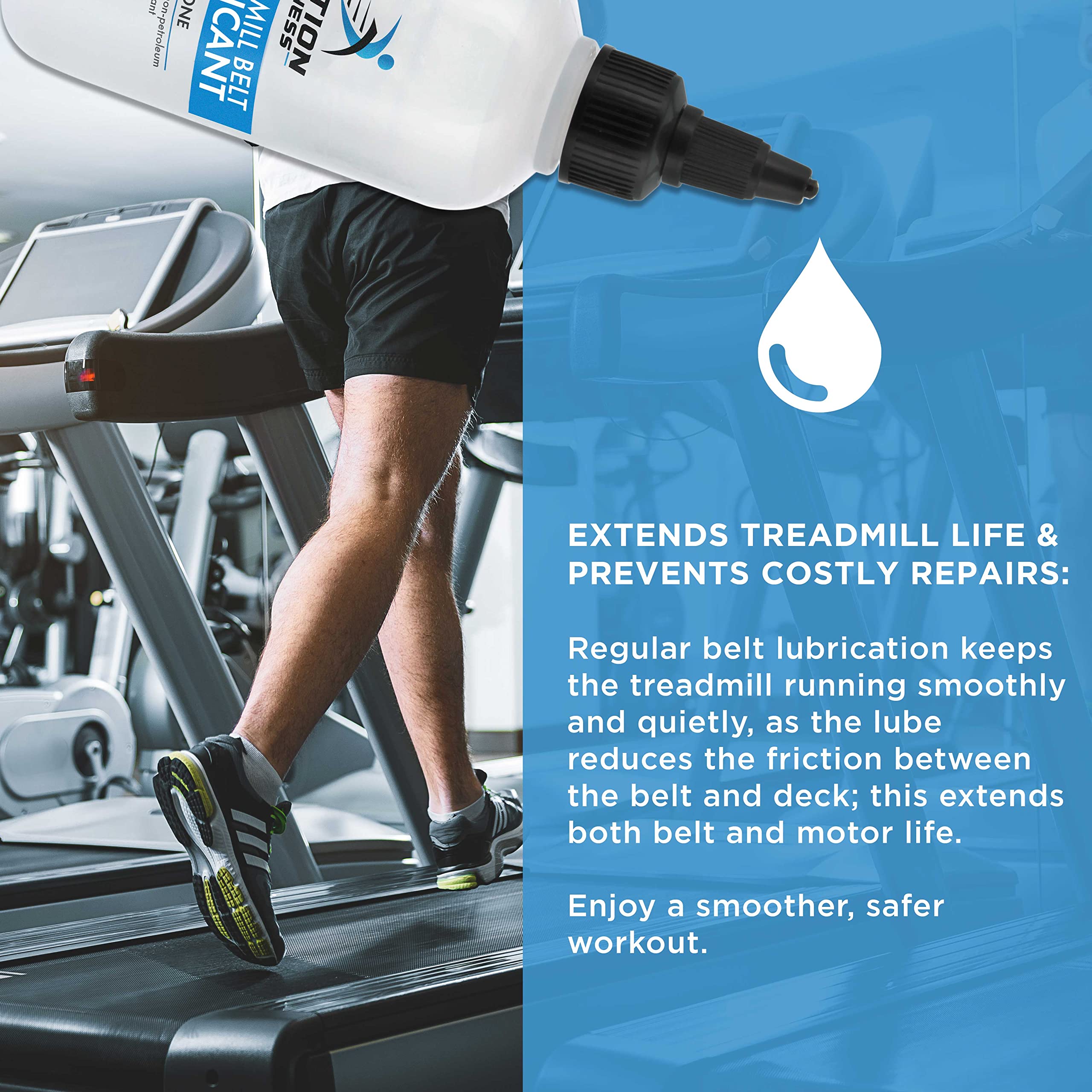 Action Fitness 100% Silicone Treadmill Belt Lubricant, 4-Ounce Bottle With Both An Application Tube And A Twist Spout Cap - Easy