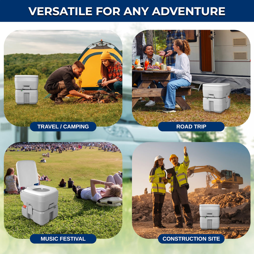 Serenelife Portable Toilet With Carry Bag - Indoor Outdoor Toilet With Chh Piston Pump & Level Indicator - 5.3 Gallon Large Wast