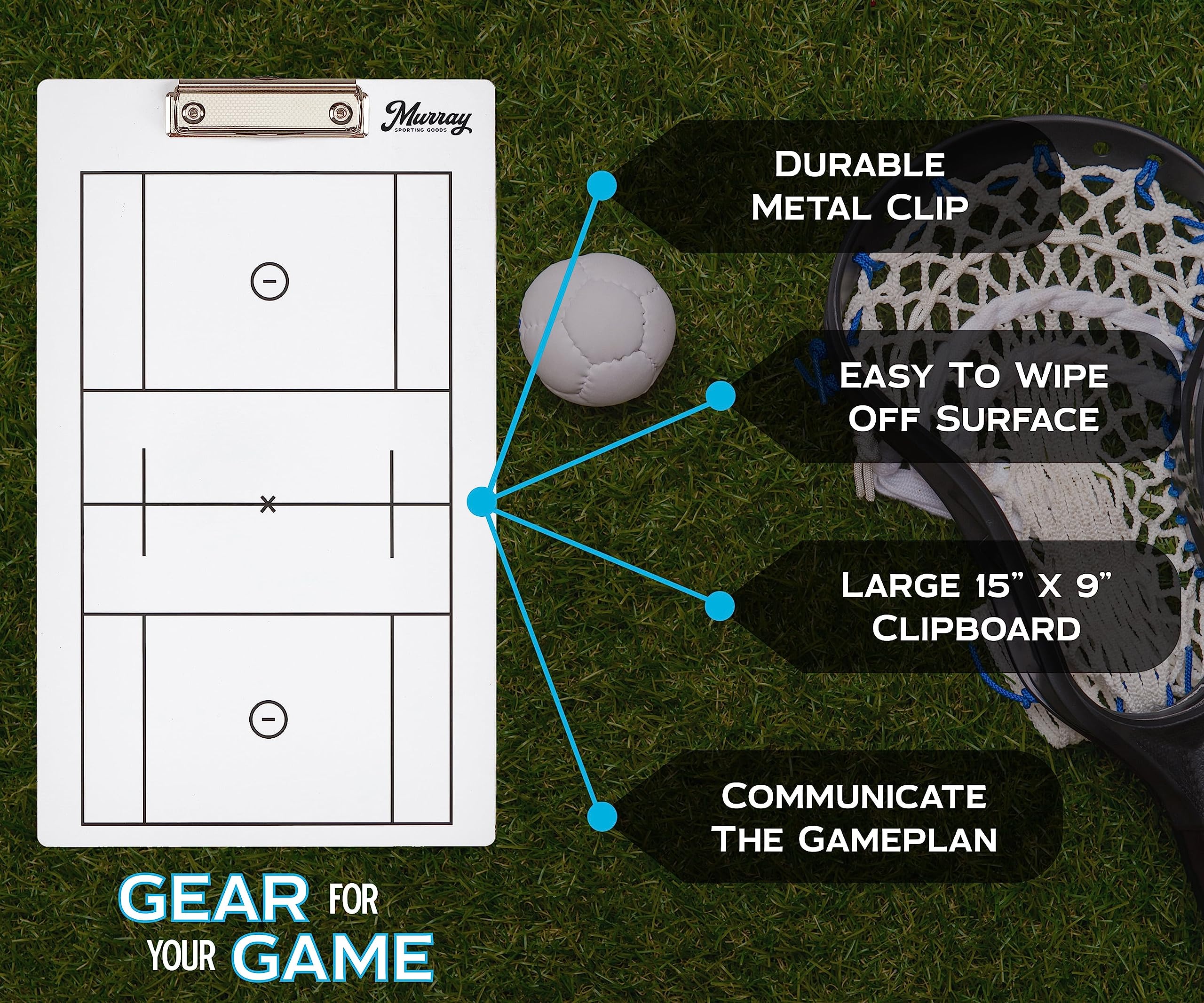 Murray Sporting Goods Dry Erase Coaches Clipboard | Double-Sided Dry Erase White Board (Lacrosse)