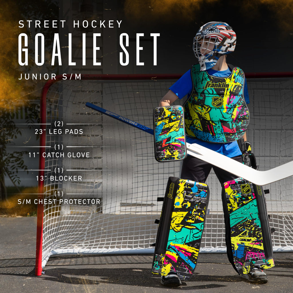Franklin Sports Nhl Kids Street Hockey Goalie Pads Set - Youth Street Hockey Goalie Gear - Junior Blocker, Glove + Pads - Comp10
