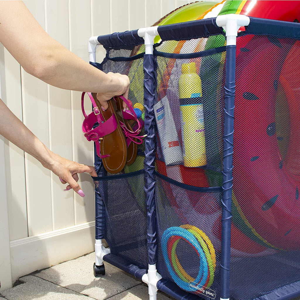 Modern Blue Pool Storage Bin - Xx-Large | Nylon Mesh Basket Organizer For Your Goggles, Beach Balls, Floats, Swim Toys & Accesso