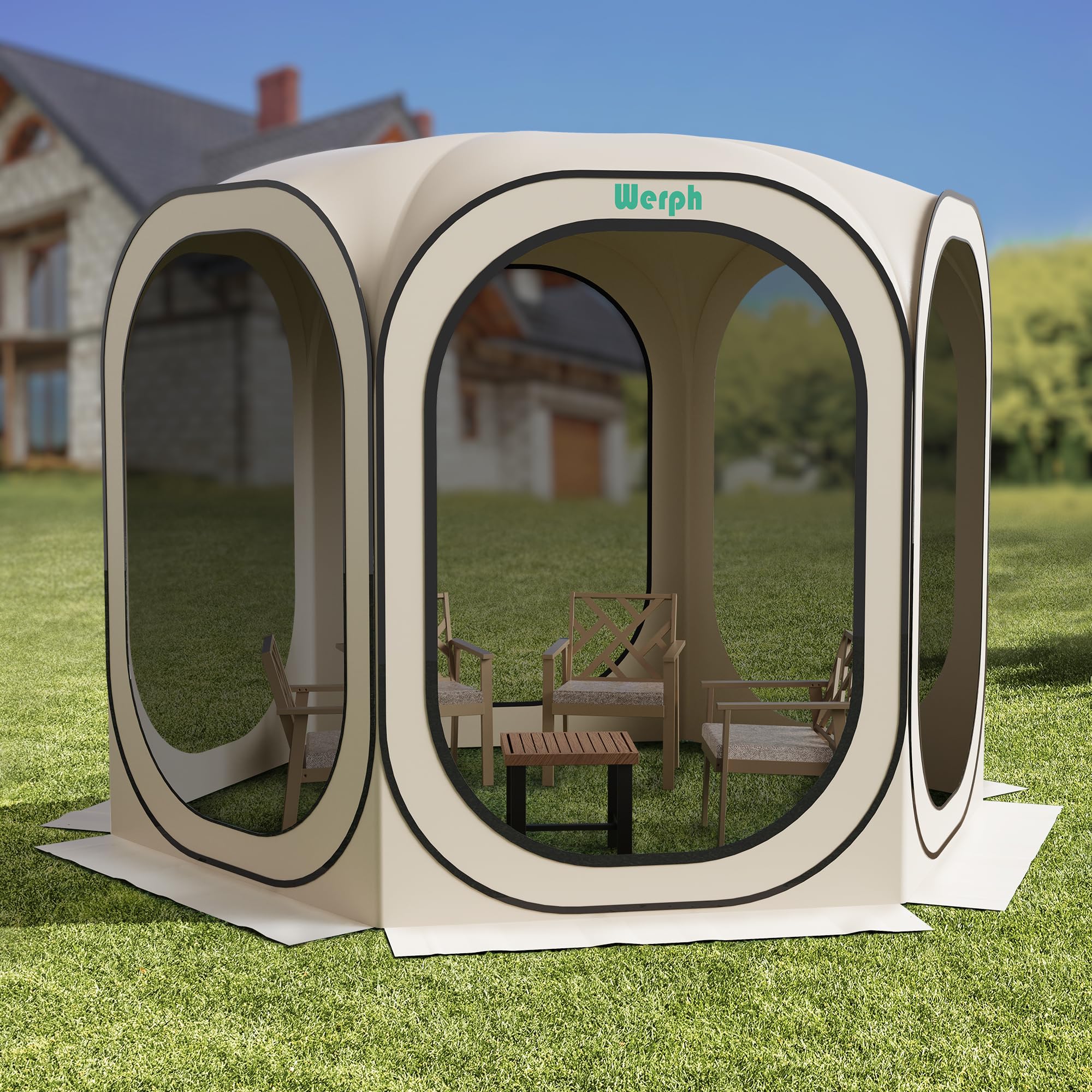 Werph Screen Tent Pop-Up, Portable Tent Canopy with Mesh Mosquito Net, Screen House Room Canopy Shade Screen Houese 10x 10 FT wi