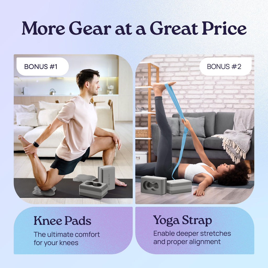 Deep-Zen Yoga Blocks Wrist Support; Yoga Blocks 2 Pack With Knee Pads And Strap To Put Less Weight On Wrists; Durable, Versatile
