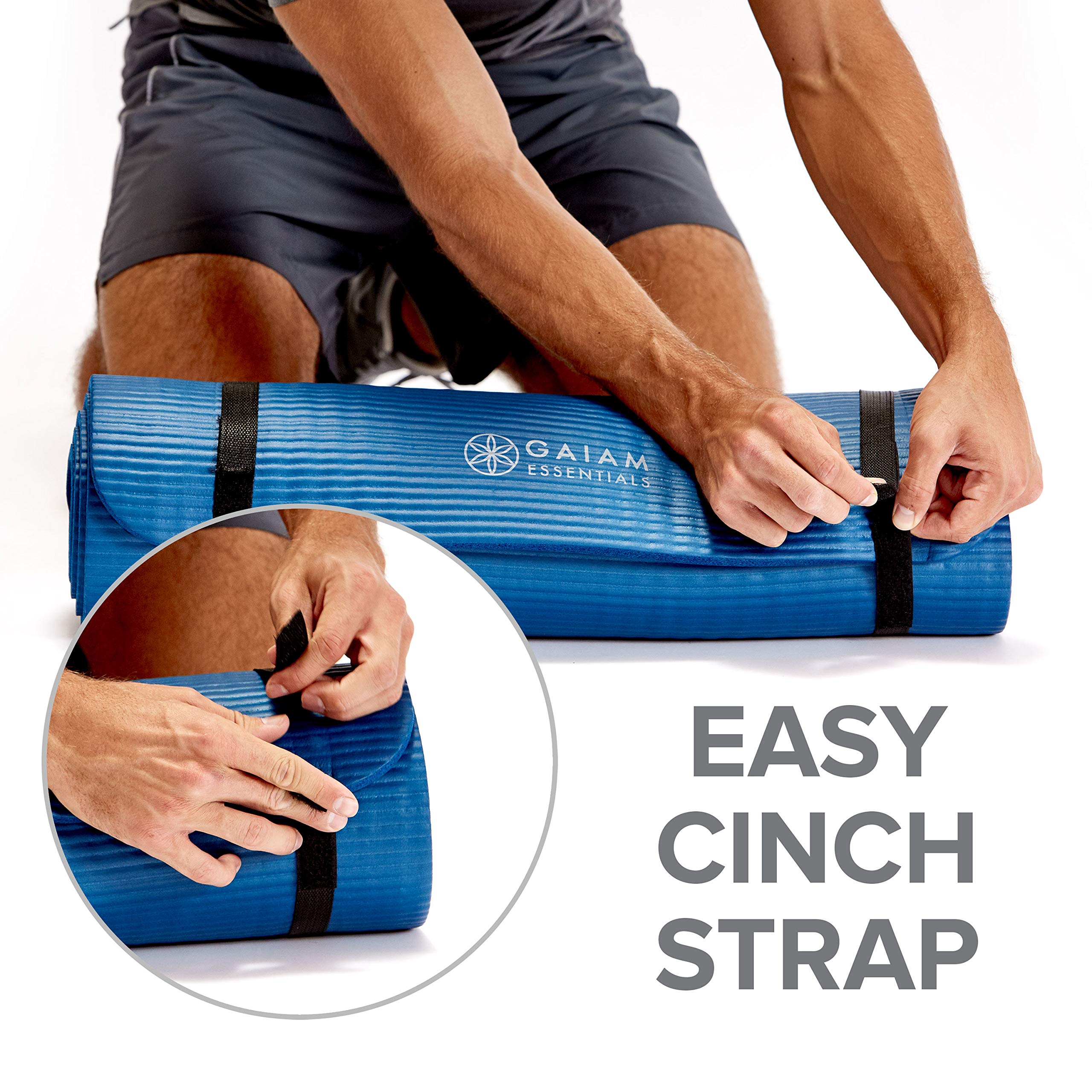 Gaiam Essentials Thick Yoga Mat Fitness & Exercise Mat With Easy-Cinch Carrier Strap, Green, 72''L X 24''W X 2/5 Inch Thick