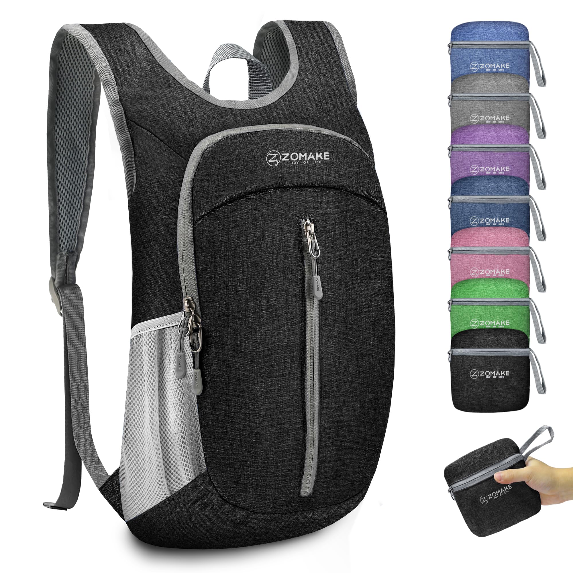 ZOMAKE 10L Ultra Lightweight Packable Backpack, Small Daypack Light Foldable Backpacks Water Resistant Day Bag for Hiking(Black)