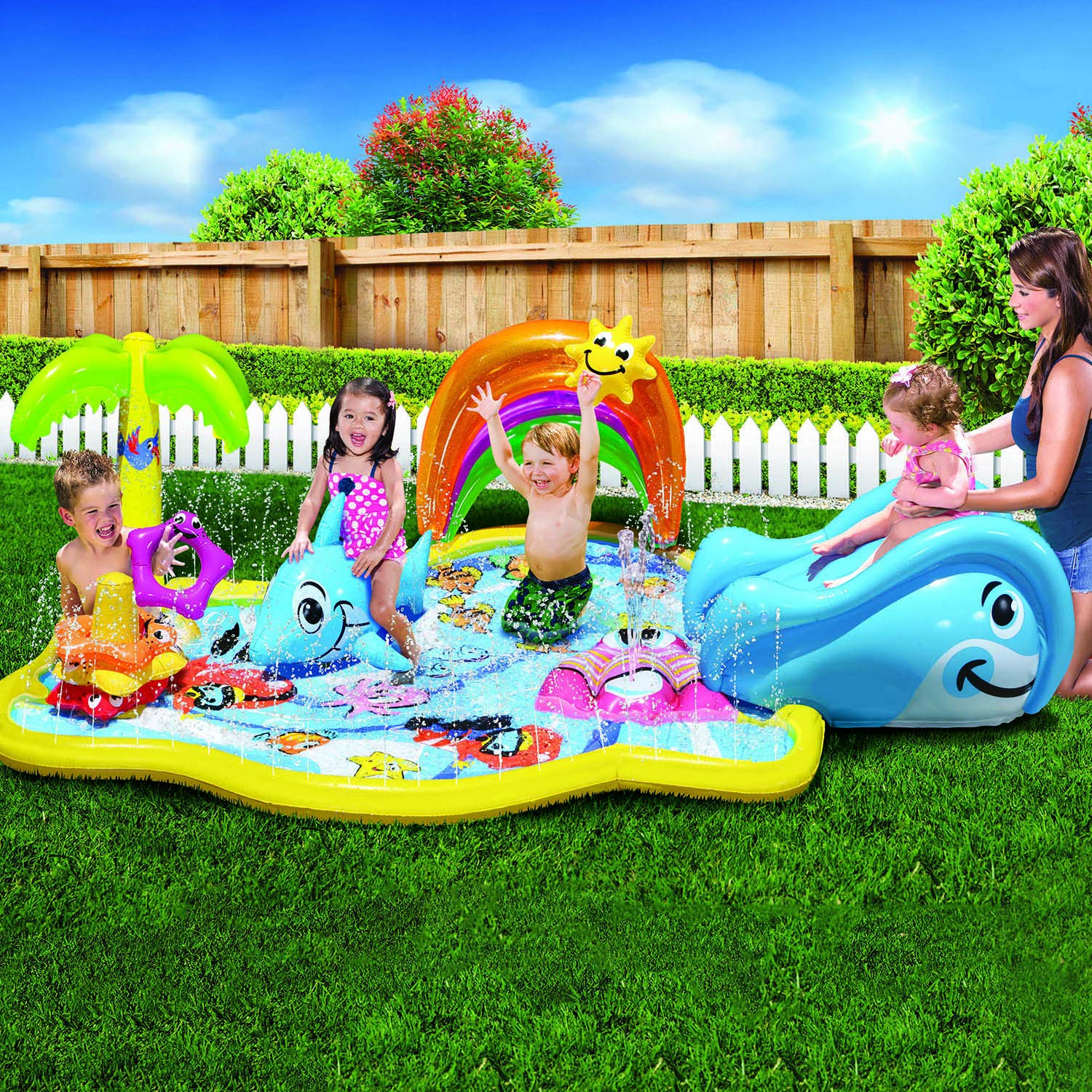 Banzai Splish Splash Water Park Jr, Length: 90 In, Width: 52 In, Height: 24 In, Junior Inflatable Outdoor Backyard Water Splash