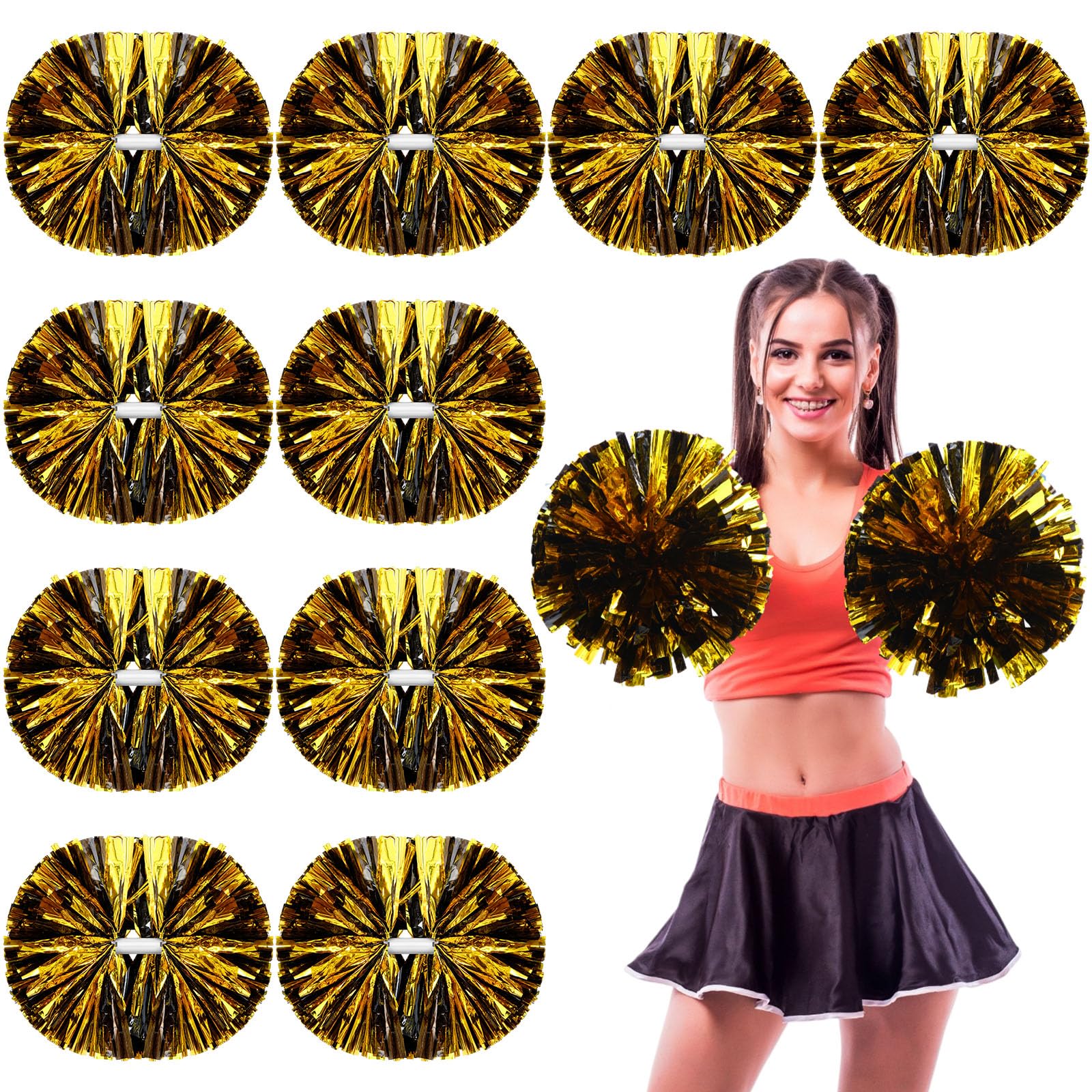 WILLBOND 48pcs Cheerleading Pom Poms Bulk Metallic Foil Cheerleader Pompoms with Baton Handle for 2026 Soccerball Basketball Che