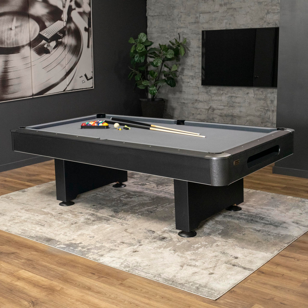Mizerak Dakota 8' Slatron Billiard Pool Table Includes Two Cues, Billiard Ball Set, Triangle, Brush, And Chalk