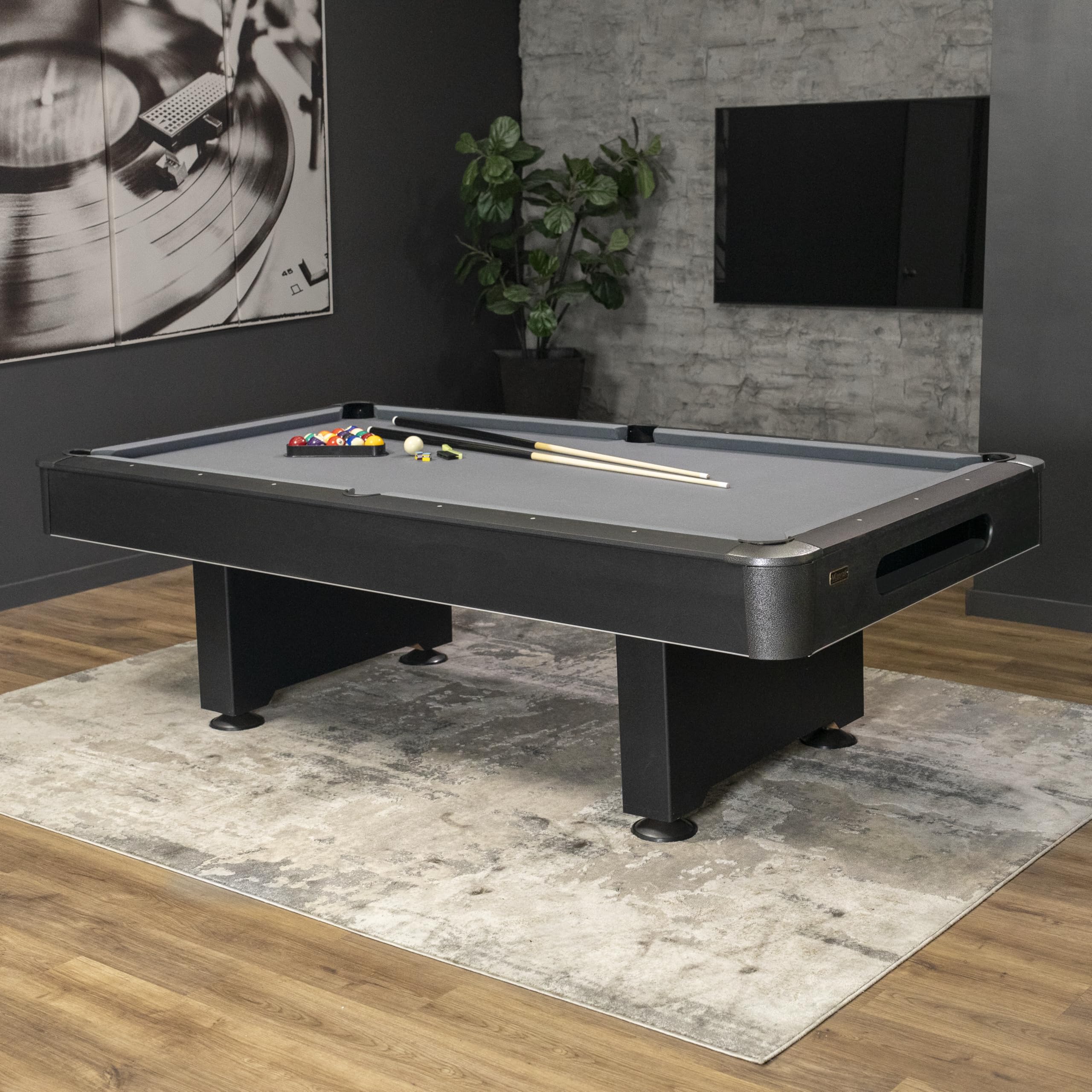 Mizerak Dakota 8' Slatron Billiard Pool Table Includes Two Cues, Billiard Ball Set, Triangle, Brush, And Chalk