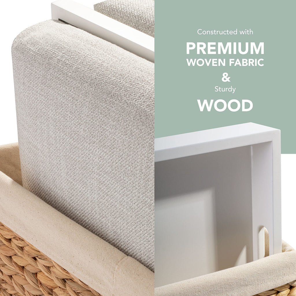 Rossie Home Wood Bed Tray Lap Desk - Set Of Two - With Hyacinth Storage Basket - Soft White - Fits Up To 156 Inch Laptops - Styl