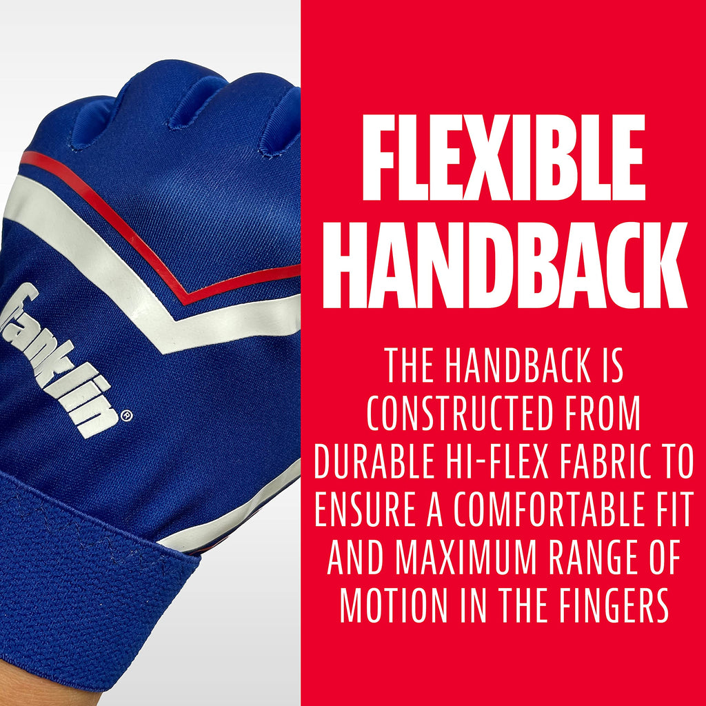 Franklin Sports Youth Football Receiver Gloves - Shoktak Kids High Grip Football Receiver Gloves - Royal - Youth Large