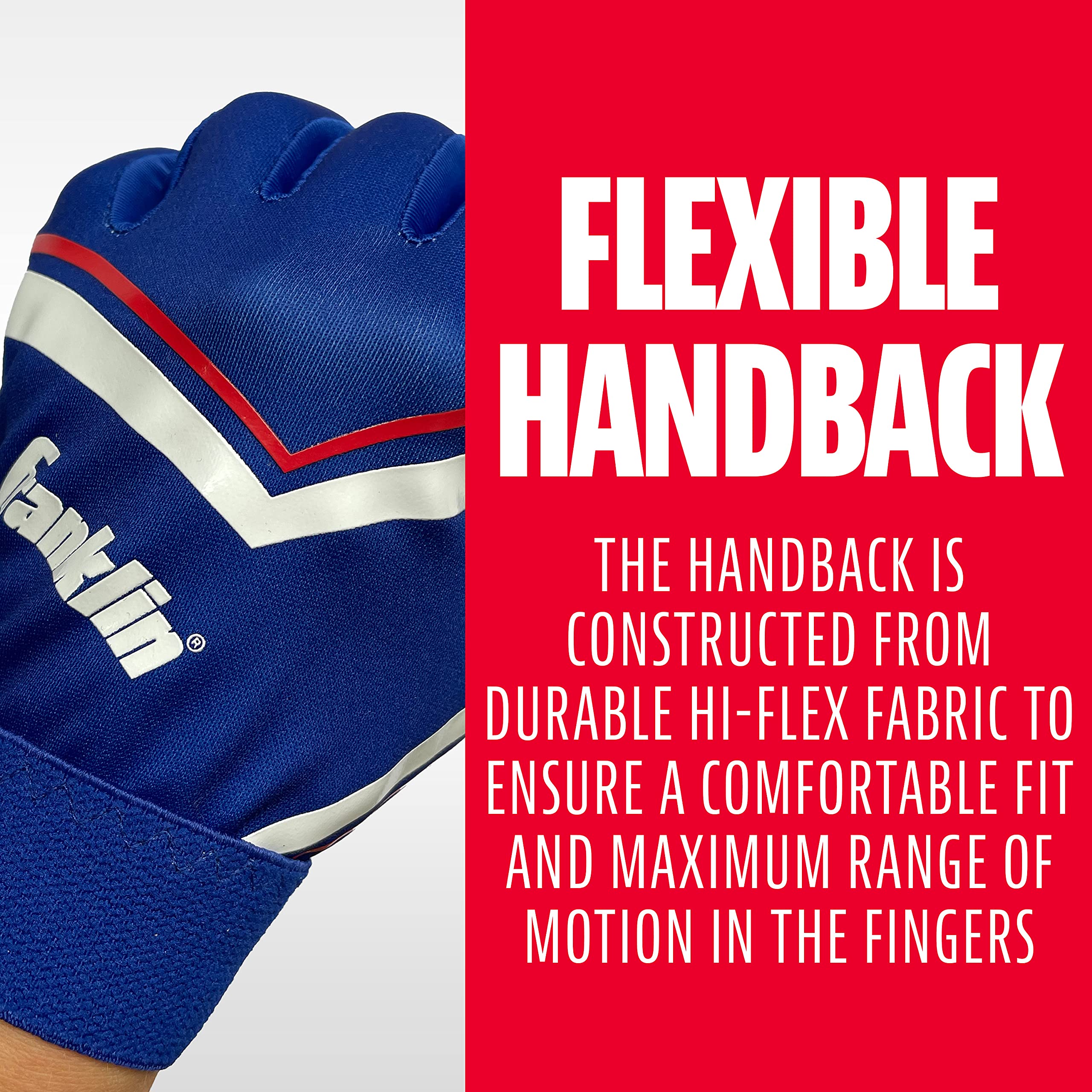 Franklin Sports Youth Football Receiver Gloves - Shoktak Kids High Grip Football Receiver Gloves - Royal - Youth Large