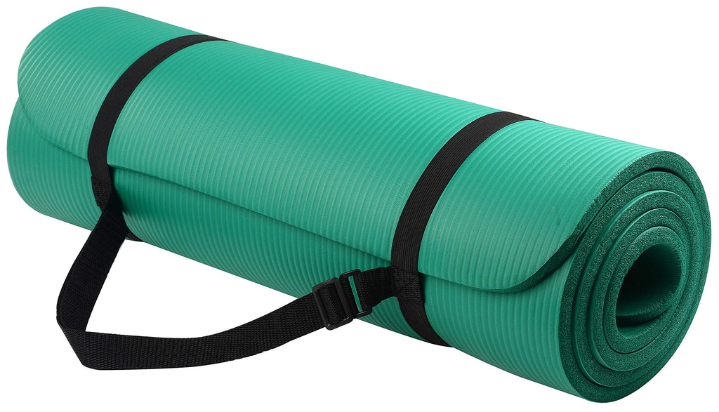 Fitvids All Purpose 1/2-Inch Extra Thick High Density Anti-Tear Exercise Yoga Mat With Carrying Strap And Yoga Blocks, Green