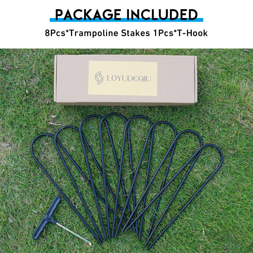 Trampoline Stakes High Wind 12 Inch, Heavy Duty Trampoline Anchors 8Pcs With T-Hook, U Shape Galvanized Steel Wind Stakes For Tr