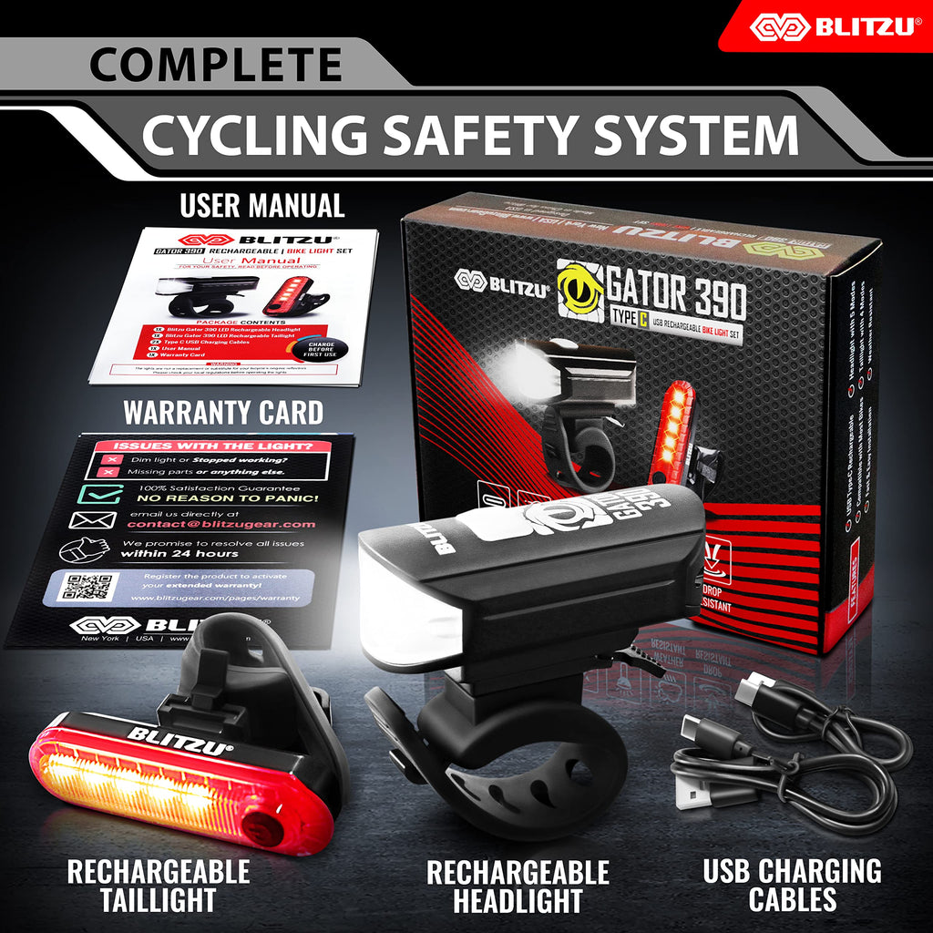 Stocking Stuffers For Men - Blitzu Gator 390 Rechargeable Bike Light Set - Night Riding Accessories, Cool Gadgets White Elephant