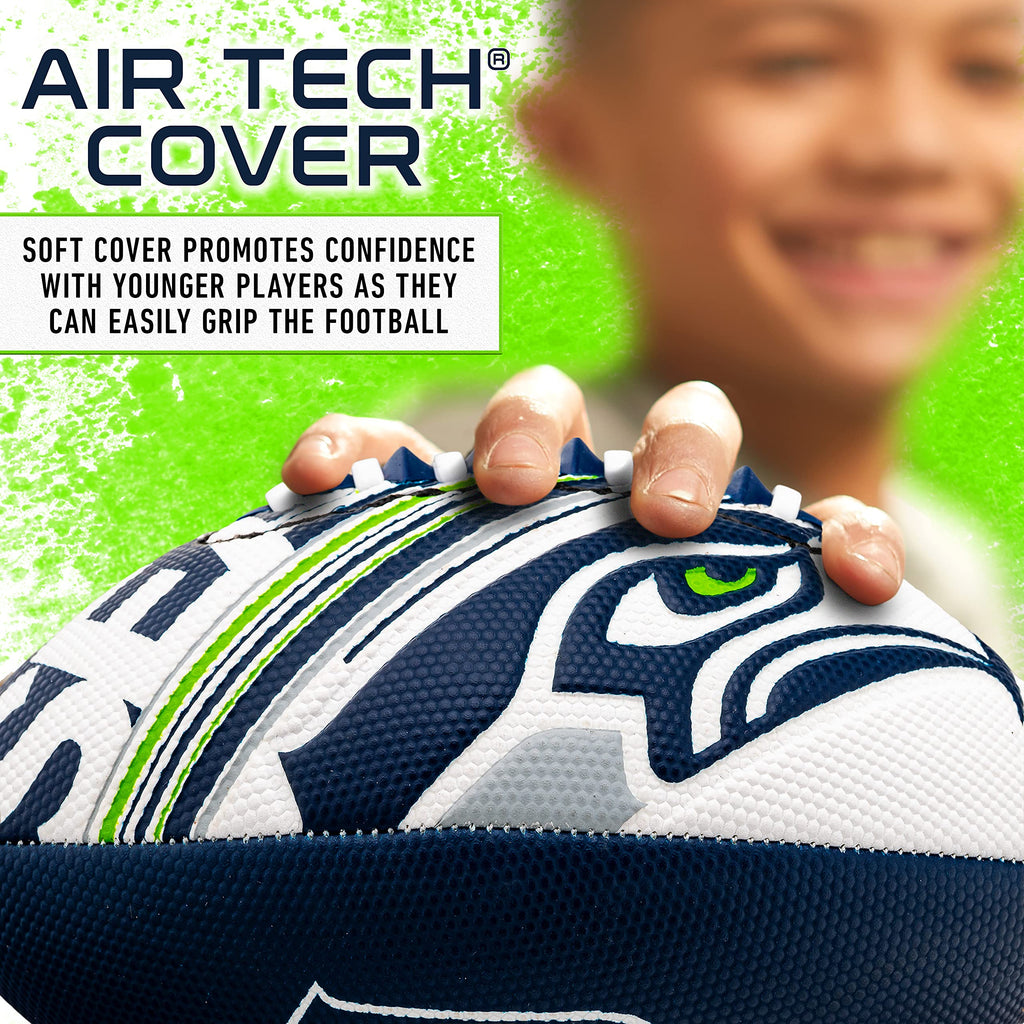 Franklin Sports Nfl Seattle Seahawks Football - Youth Mini Football - 8.5'' Junior Size Ball - Spacelace Easy Grip Texture- Perf