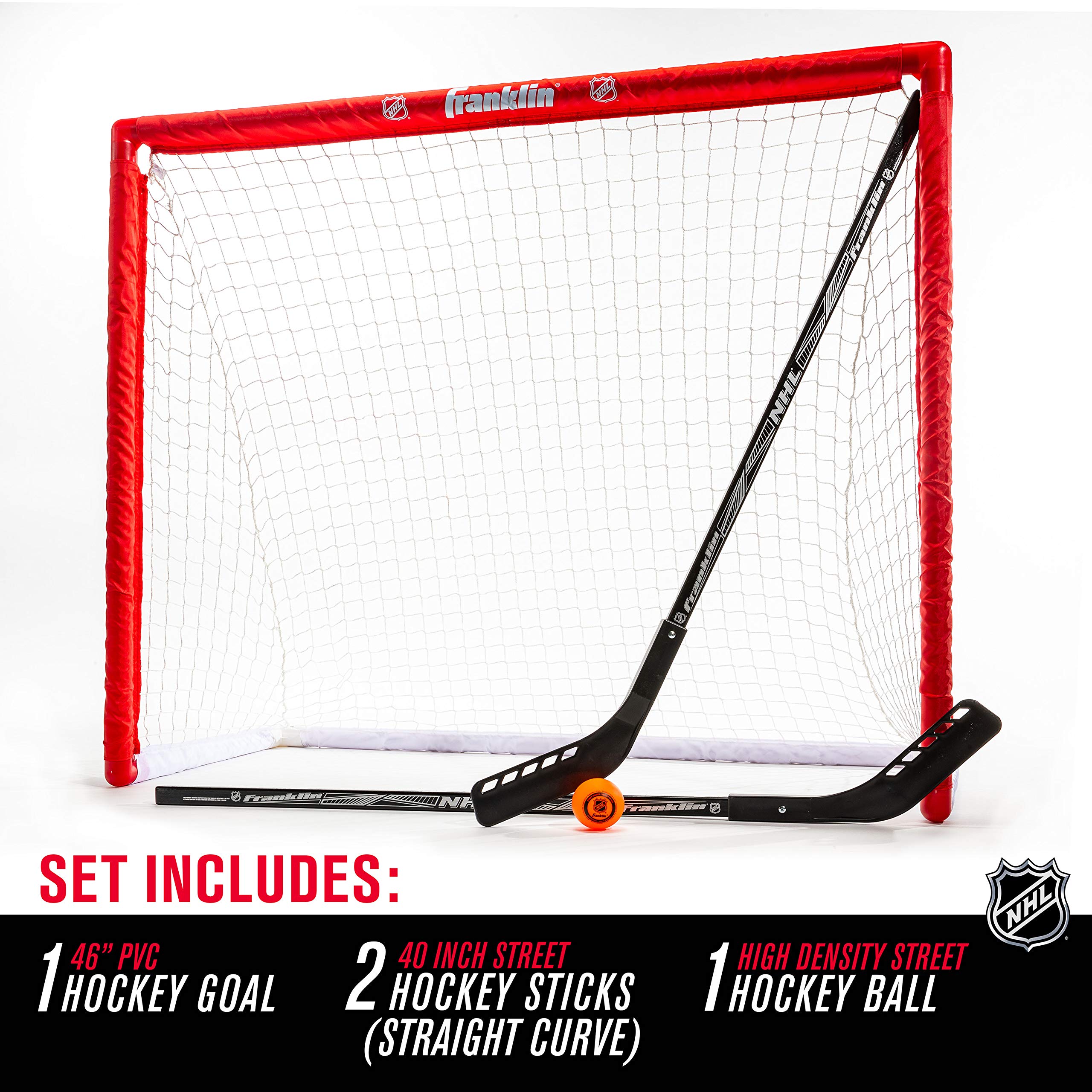 Franklin Sports Nhl Youth Street Hockey Set - (2) Kids Junior Hockey Sticks, Pvc Goal + Roller Hockey Ball Included - Indoor + O