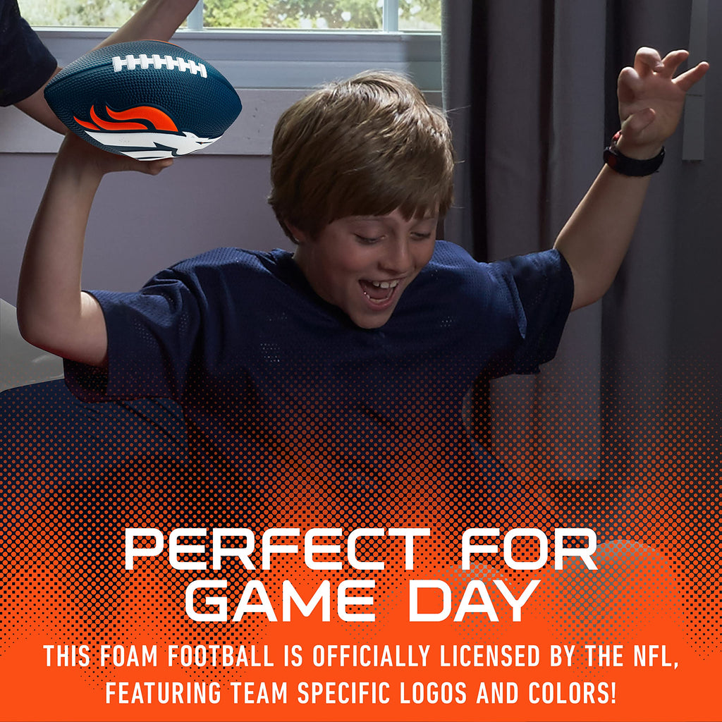 Franklin Sports Nfl Denver Broncos Football - Kids Foam Football - Soft Football - Mini Size - Perfect For Gameday - 8.5'' 3D Lo