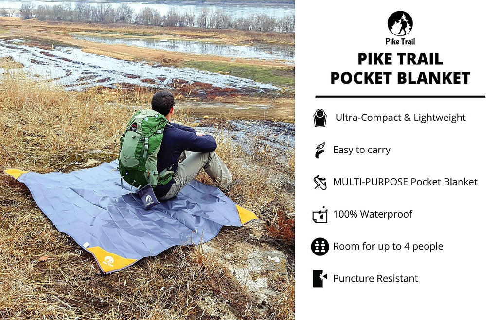 Pike Trail Pocket Beach Blanket (60 X 56) - Lightweight Sand Proof Picnic Blanket, Compact Outdoor Blanket, Waterproof Pocket Bl