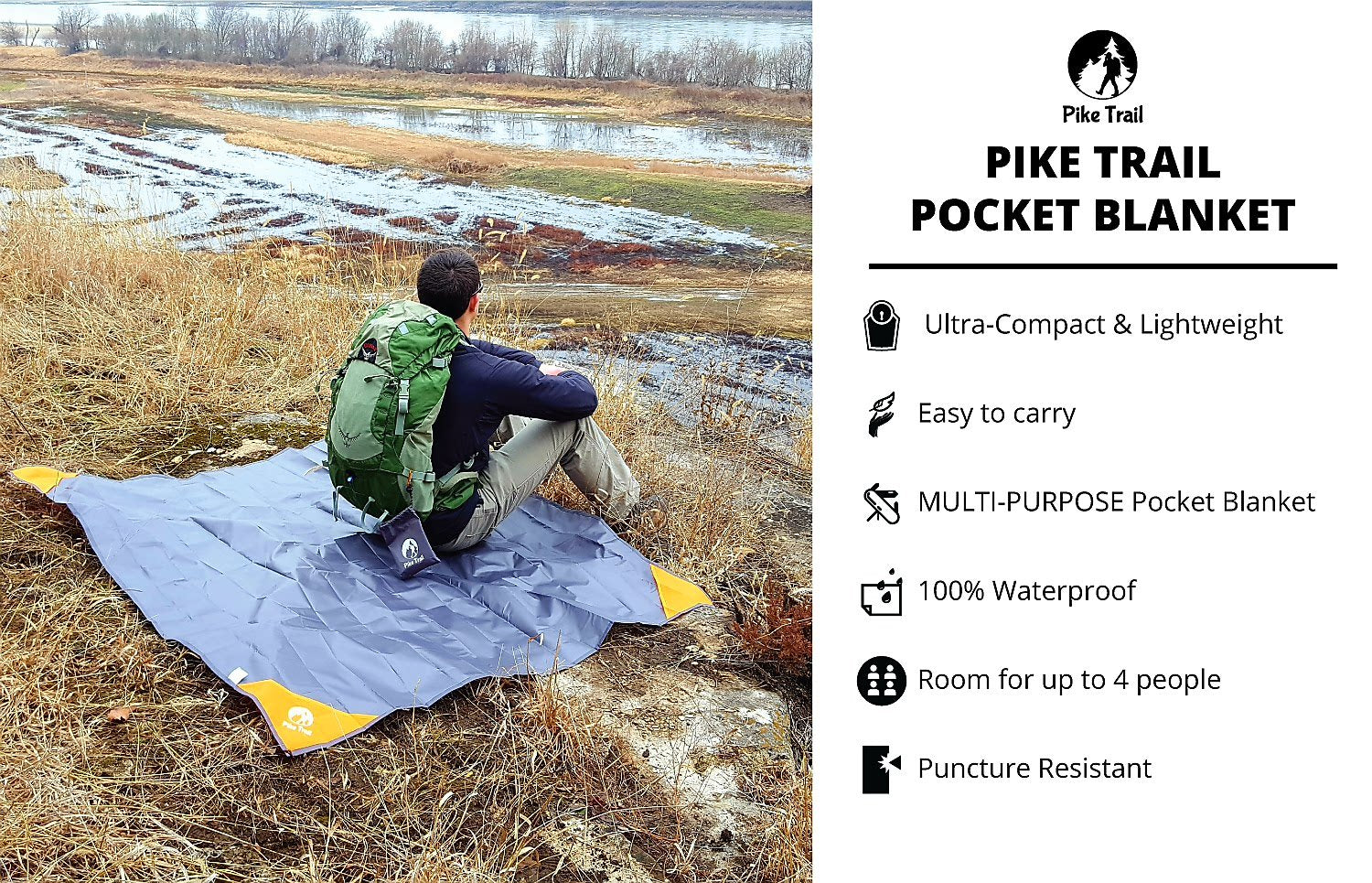 Pike Trail Pocket Beach Blanket (60 X 56) - Lightweight Sand Proof Picnic Blanket, Compact Outdoor Blanket, Waterproof Pocket Bl