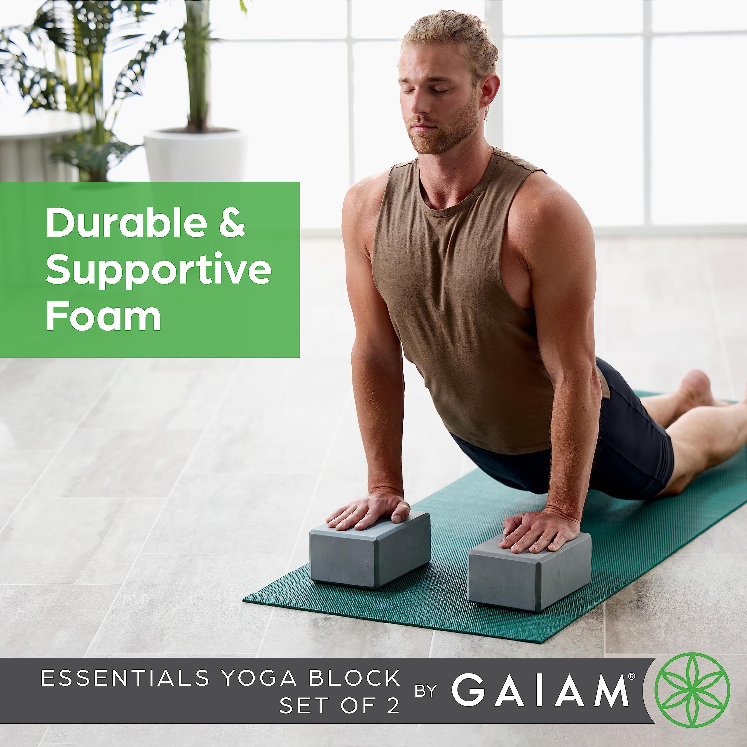 Gaiam Essentials Yoga Block (Set Of 2) - Supportive Latex-Free Eva Foam Soft Non-Slip Surface For Yoga, Pilates, Meditation, Gre