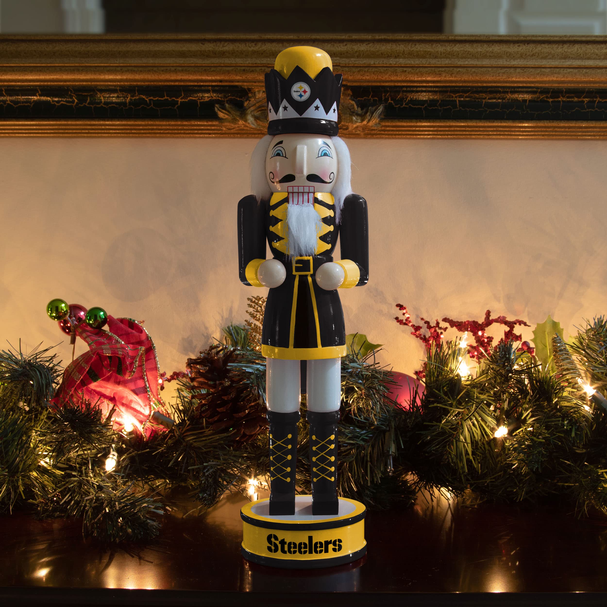 FOCO NFL Pittsburgh Steelers Team Logo 14 Holiday Nutcracker, Version 2, One Size