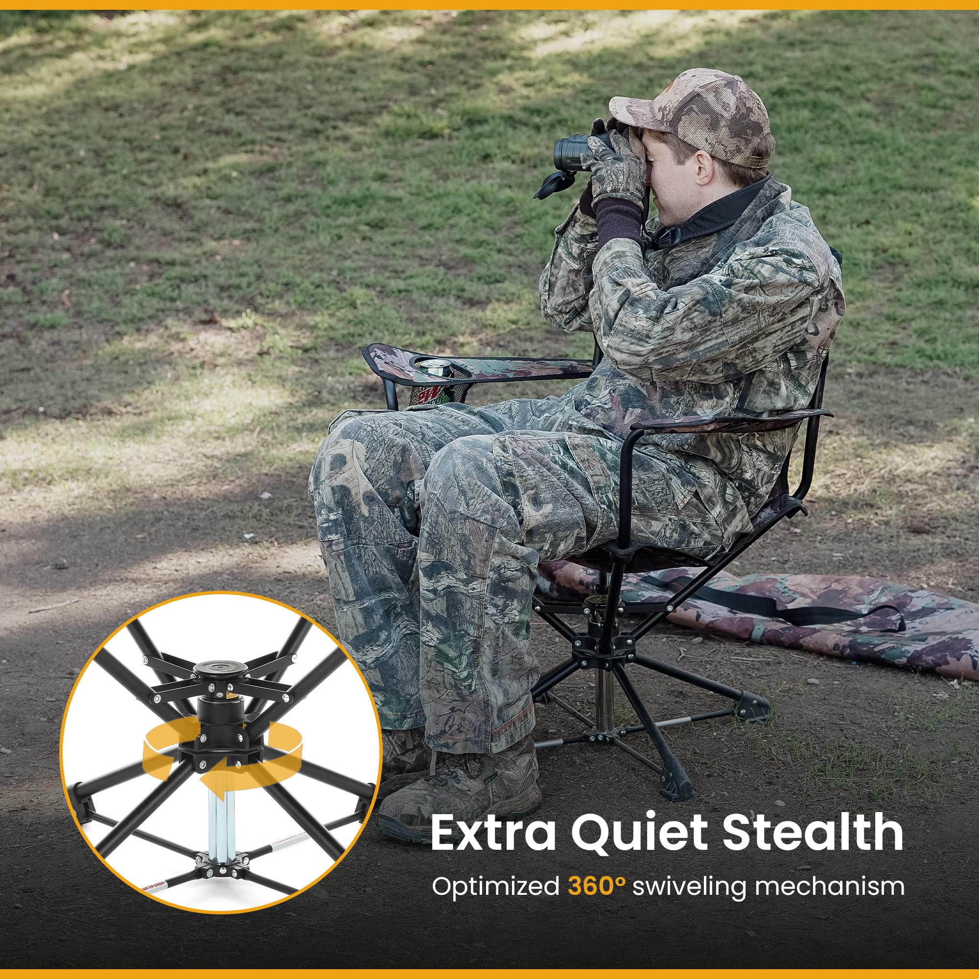 Arrowhead Outdoor 2-Pack 360 Swivel Hunting Chair Stool Seat, Perfect For Blinds, No Sink Feet, Supports Up To 450Lbs, Carrying