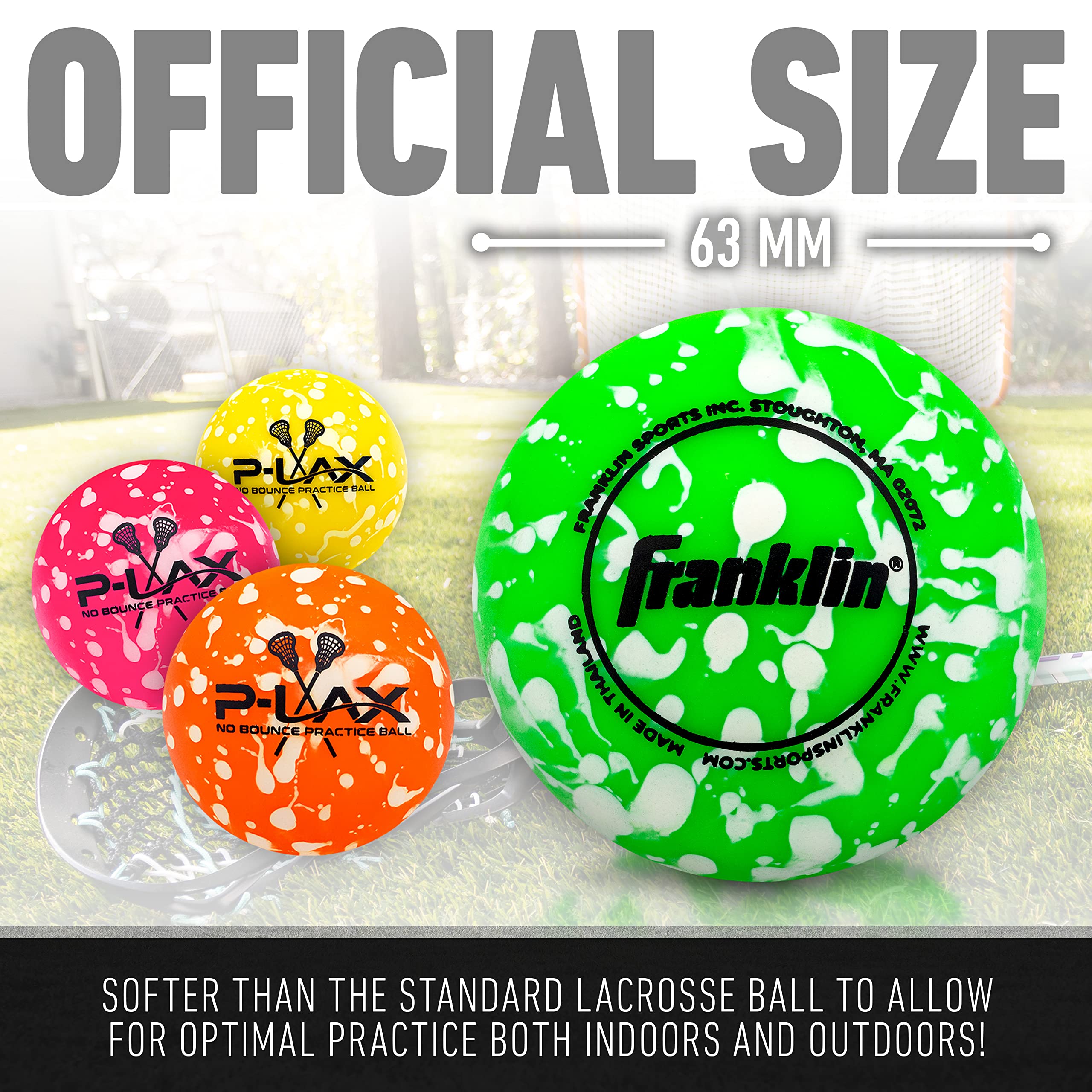 Franklin Sports Lacrosse Balls - Practice Lax Balls - 2 Pack -Massage Balls - All Ages Lacrosse - Green, 63 Mm