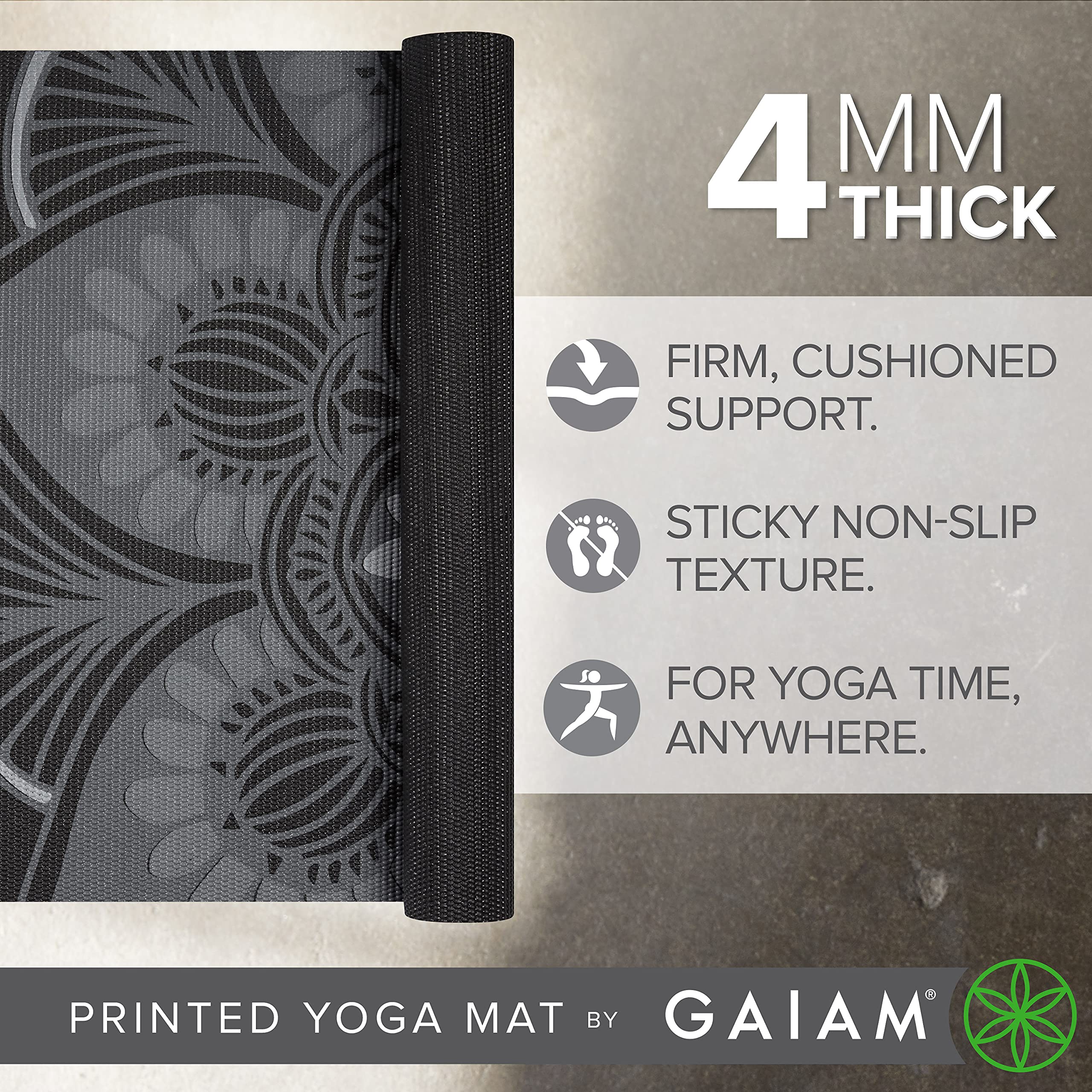 Gaiam Yoga Mat - Classic 4Mm Print Thick Non Slip Exercise & Fitness Mat For All Types Of Yoga, Pilates & Floor Workouts (68'' X