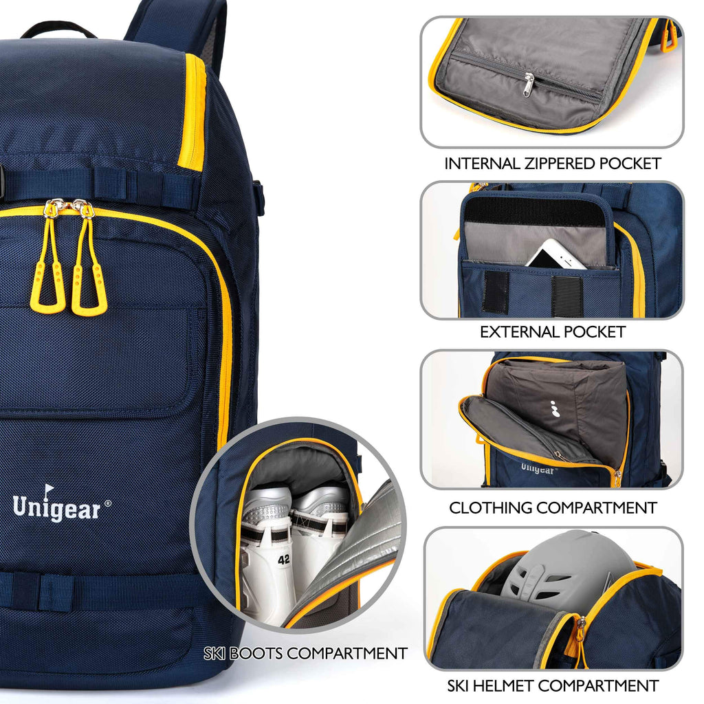 Unigear Ski Boot Bag, 50L Ski Boot Travel Backpack For Ski Helmet, Goggles, Gloves, Skis, Snowboard & Accessories (Blue)