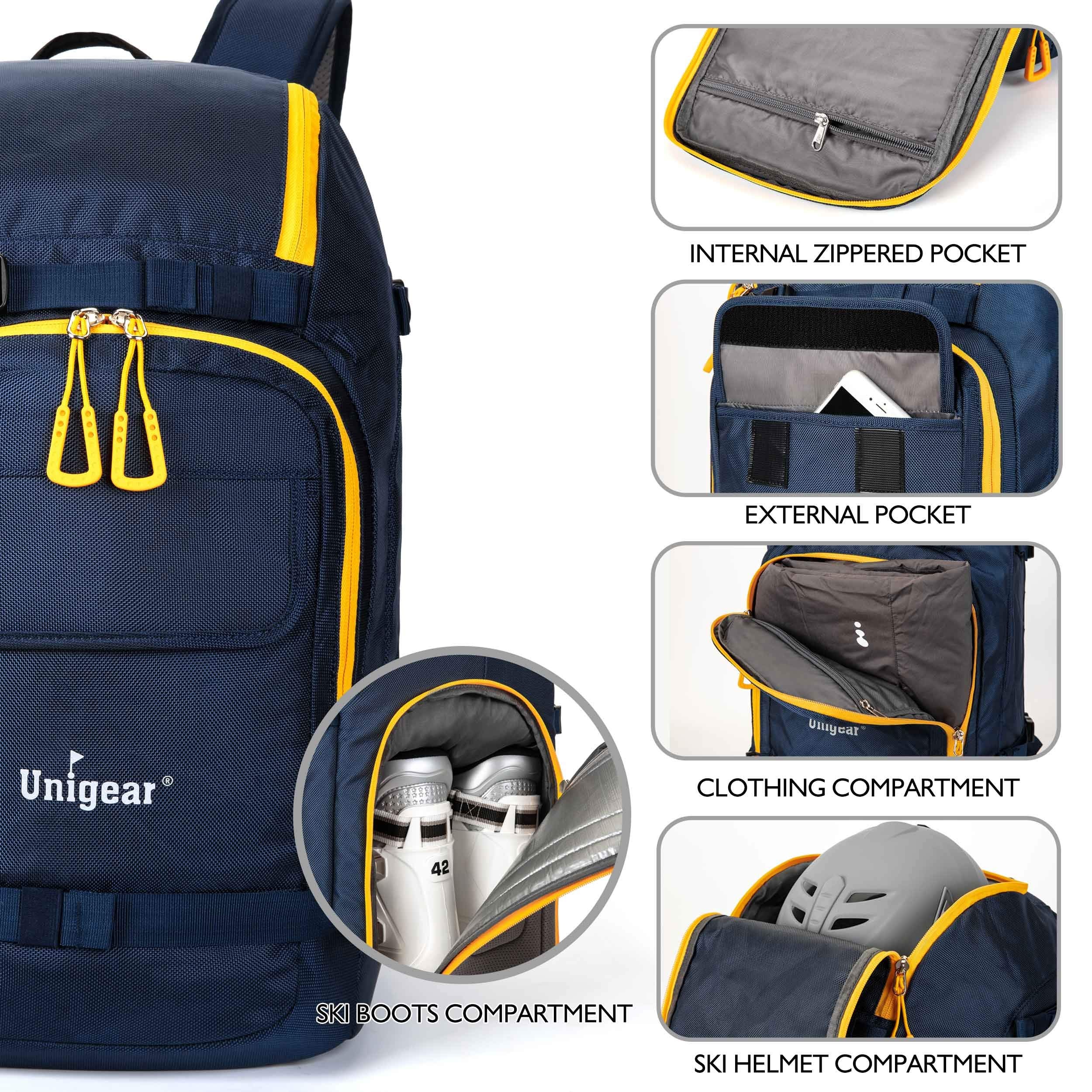 Unigear Ski Boot Bag, 50L Ski Boot Travel Backpack For Ski Helmet, Goggles, Gloves, Skis, Snowboard & Accessories (Blue)