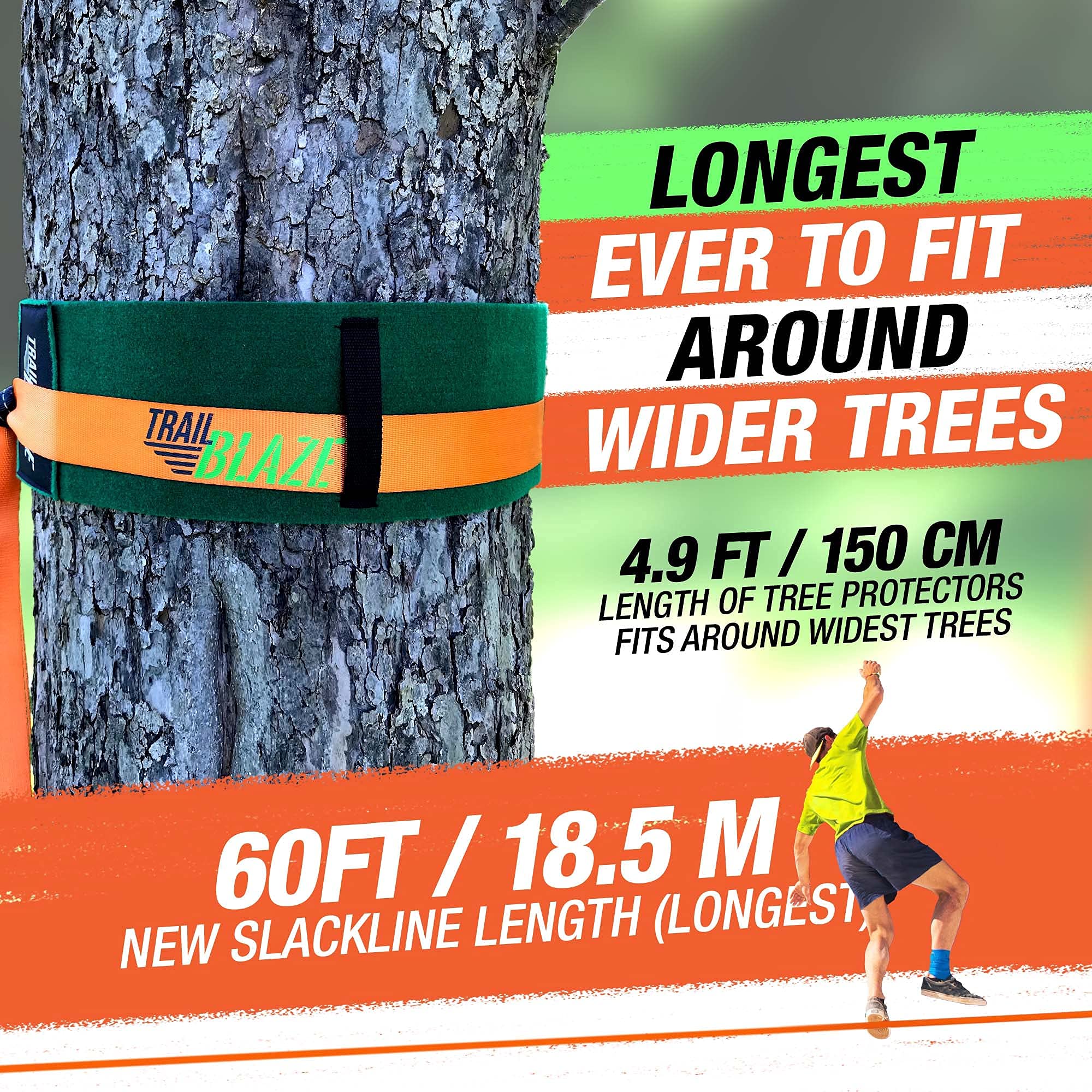 Complete Slackline Kit With Training Line - 60Ft Longer Line Wider Tree Protectors, Slack Lines For Backyard For Kids Adults, Ti