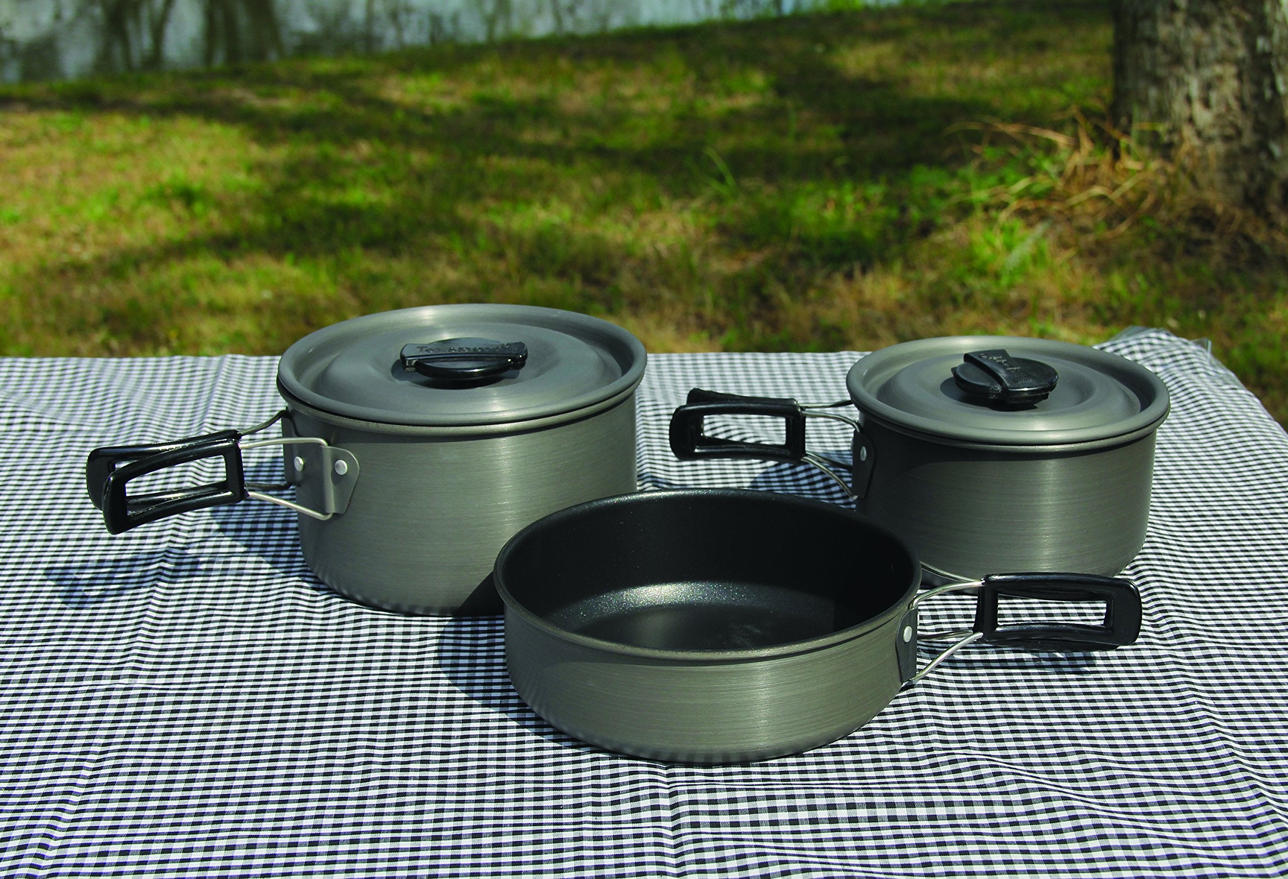 Texsport Black Ice The Scouter 5 Pc Hard Anodized Camping Cookware Outdoor Cook Set With Storage Bag , Small