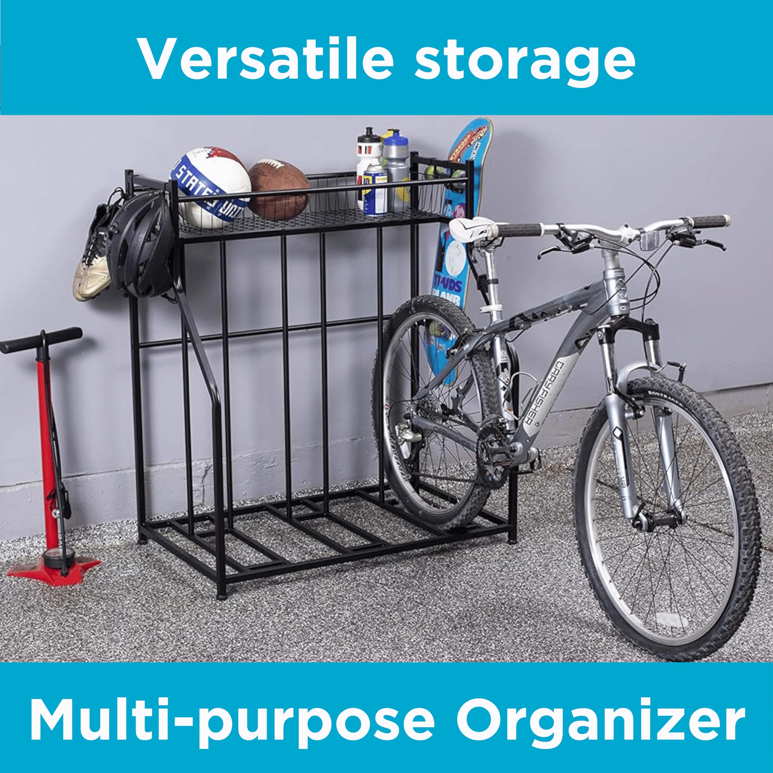 Birdrock Home Garage Bike Storage & Stand | Holds 3 Bicycles | Garage Organizer & Sports Storage Station | Black