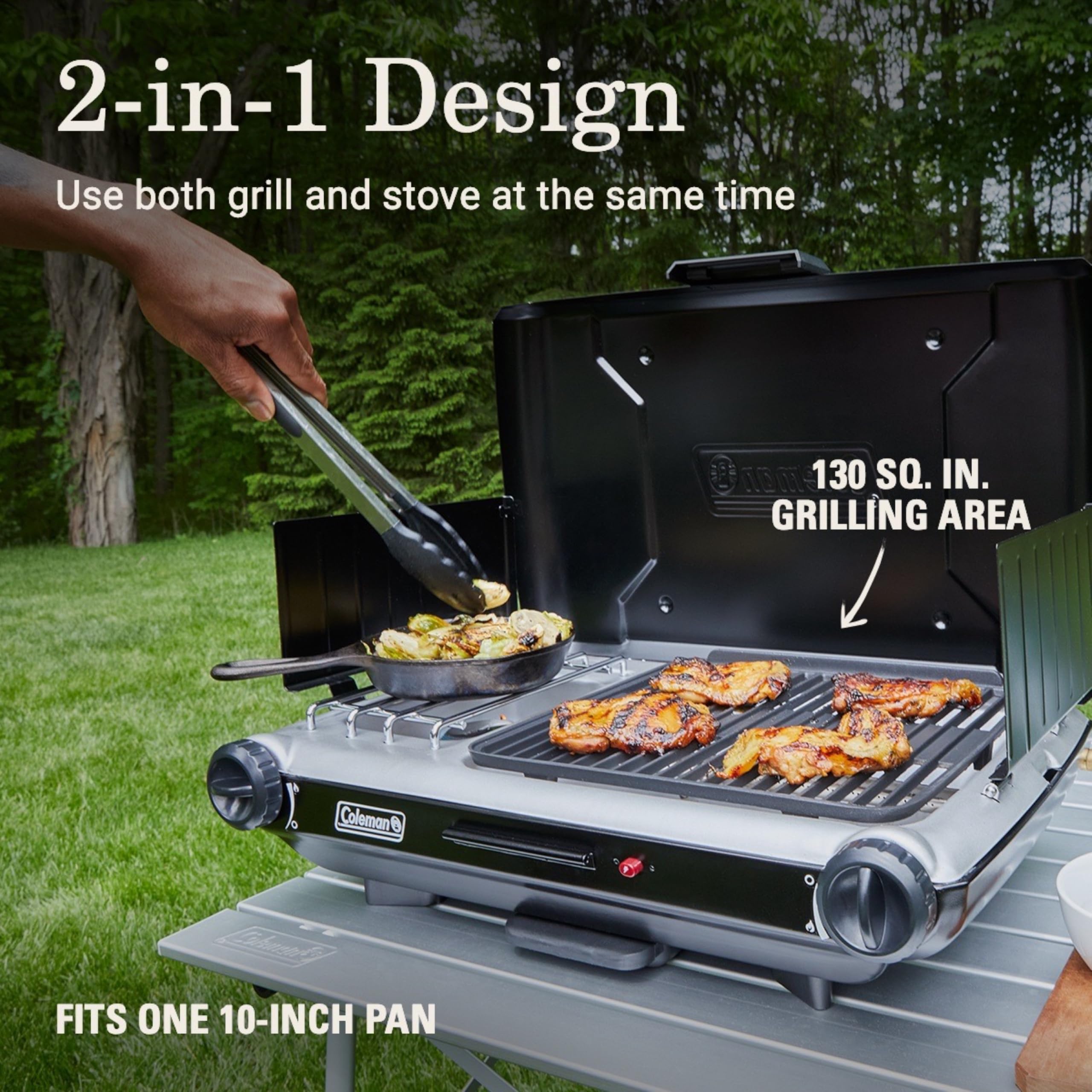 Coleman Tabletop 2-In-1 Grill & Stove With 2 Adjustable Burners, Propane Grill/Stove With Push-Button Starter, Wind Guards, Grea