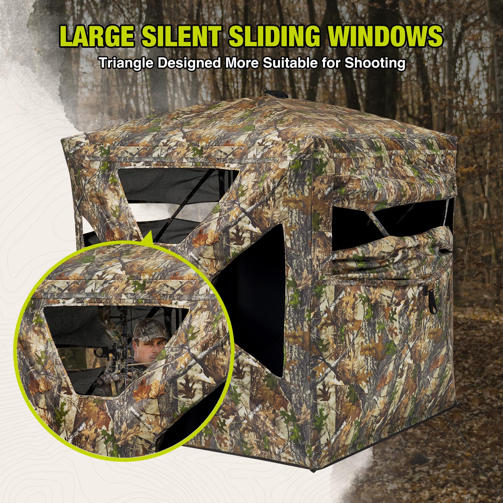 Tidewe Hunting Blind 270Full See Through With Windproof Curtain, Silent Magnetic Door & Sliding Windows, 2-3 Person Pop Up Groun