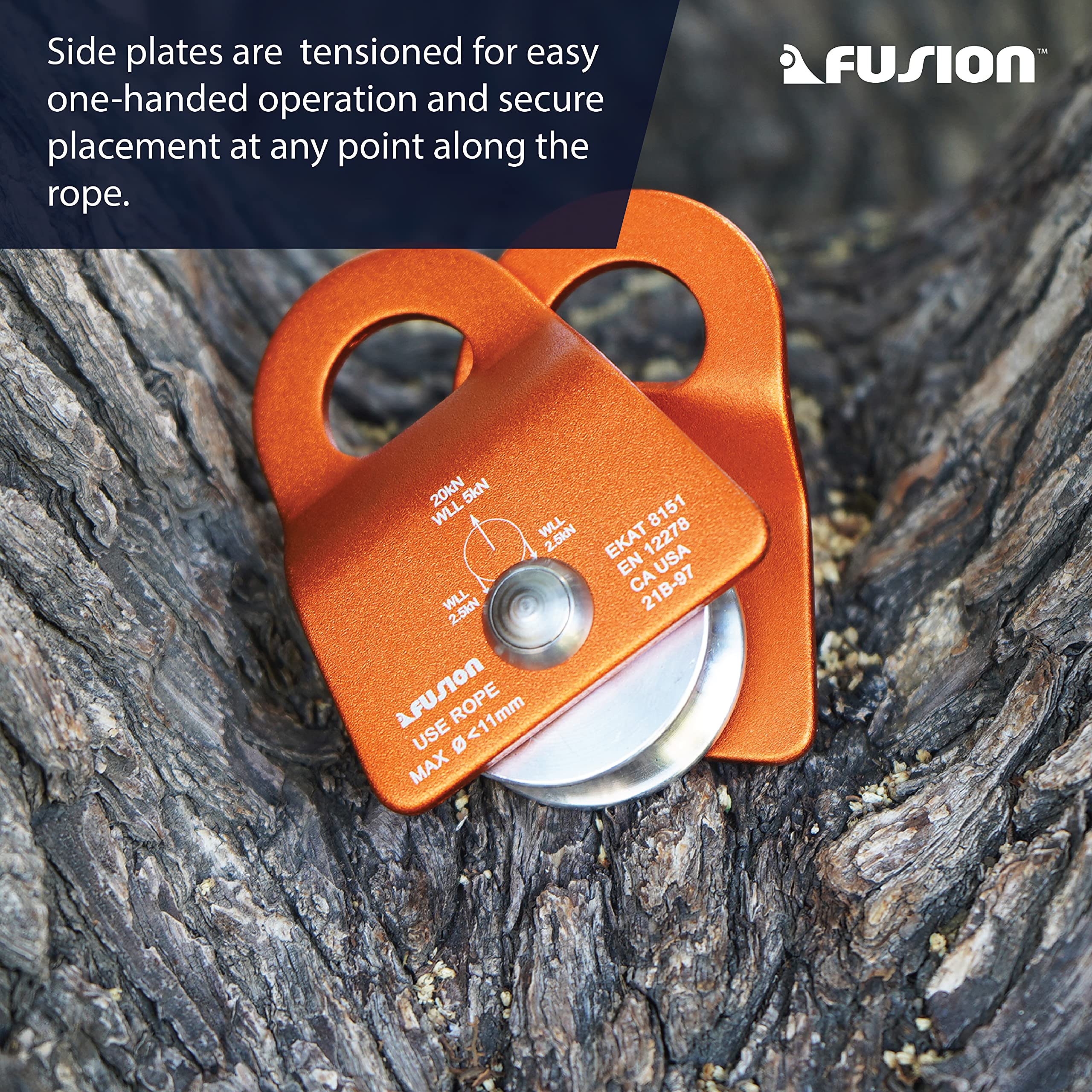 Fusion Climb Mirco Aluminum Side Swing Pulley, Single Pulley 20Kn For Backyard Zipline, Trolly, Swing Pulley, Climbing Rescue, R